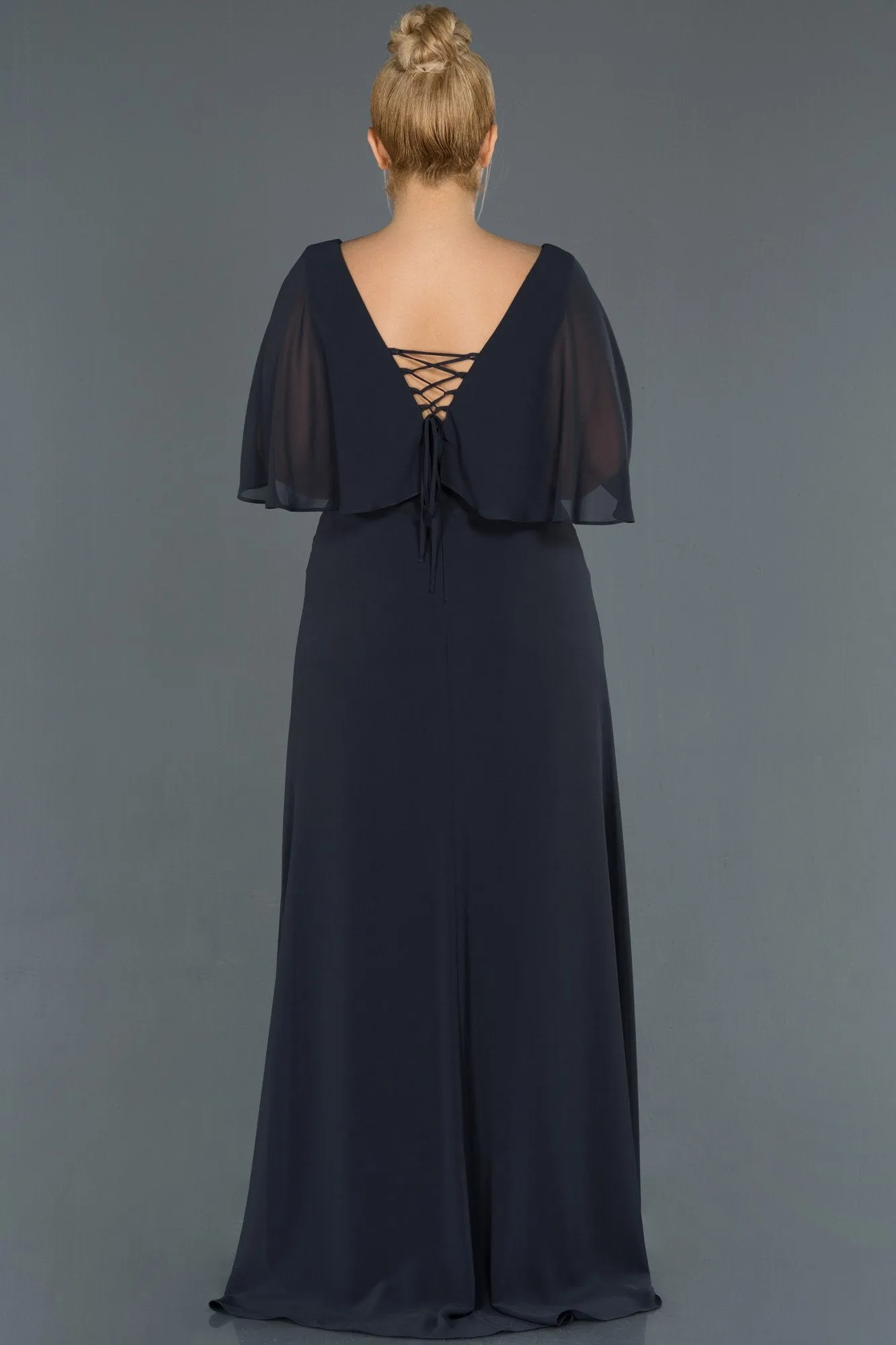 15716 Anthracite Lace-up Bolero Chiffon Dress