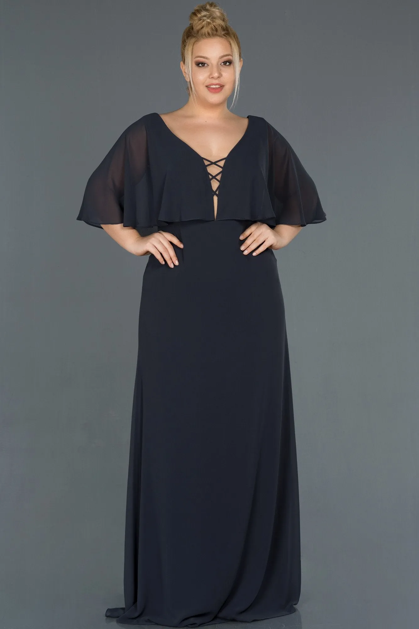 15716 Anthracite Lace-up Bolero Chiffon Dress