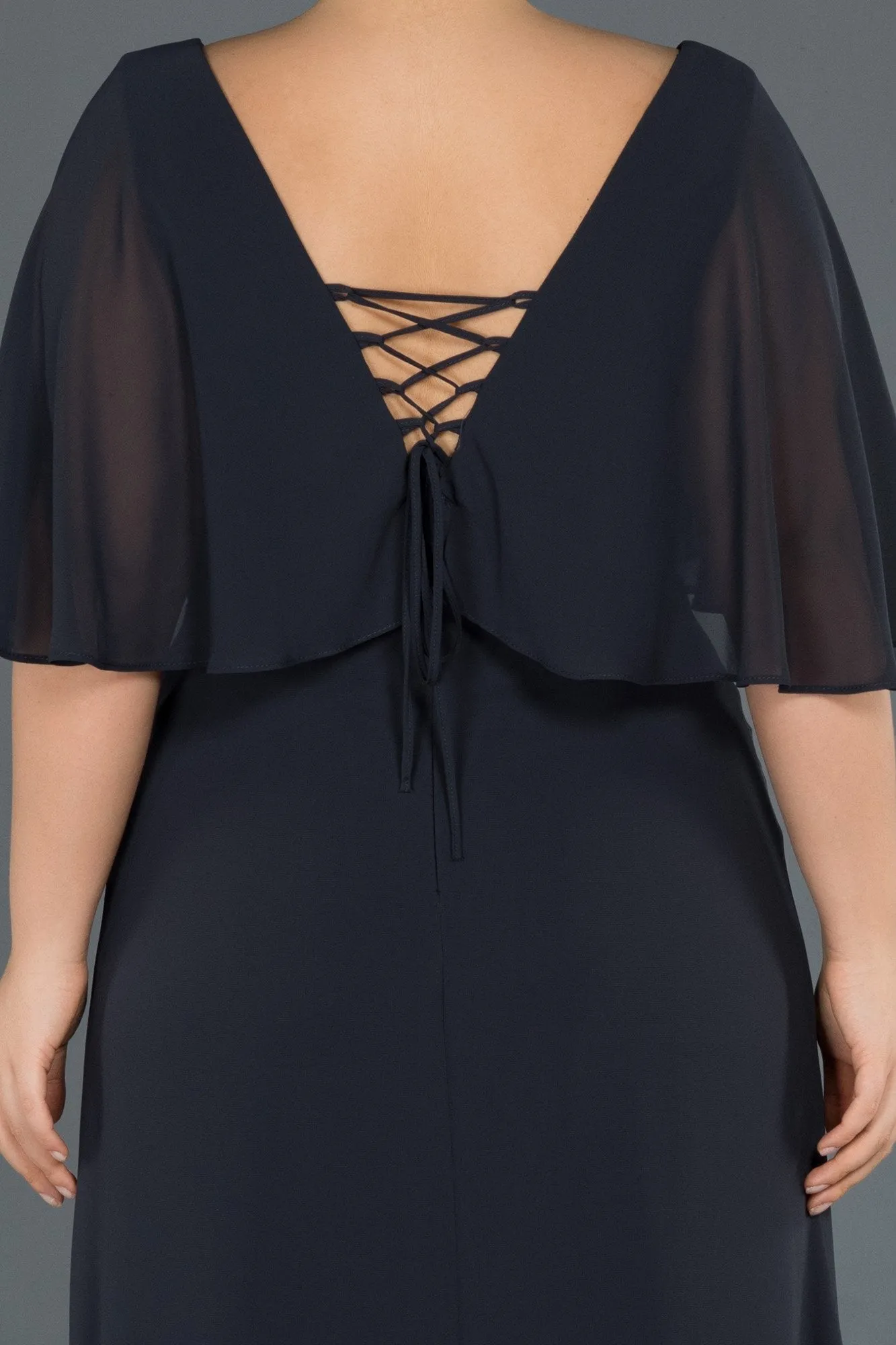 15716 Anthracite Lace-up Bolero Chiffon Dress