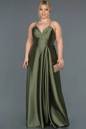 16568 Olive Green Cross Strap Satin Dress