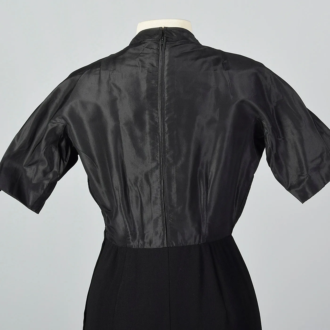 1950s Black Taffeta and Black Wool Dress