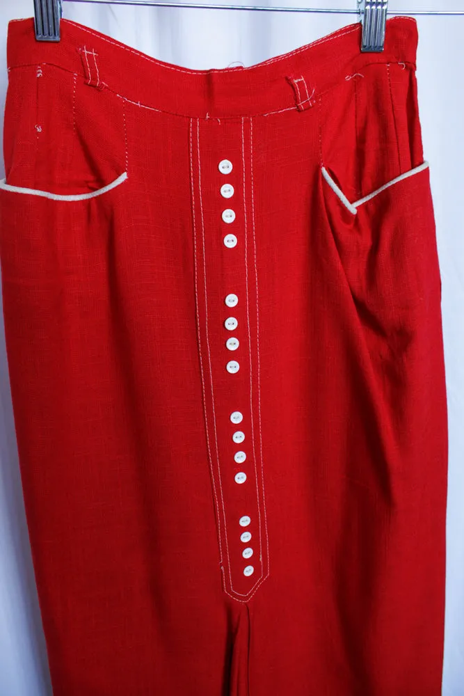 1950s Red Linen Bombshell Pencil Skirt - Xs
