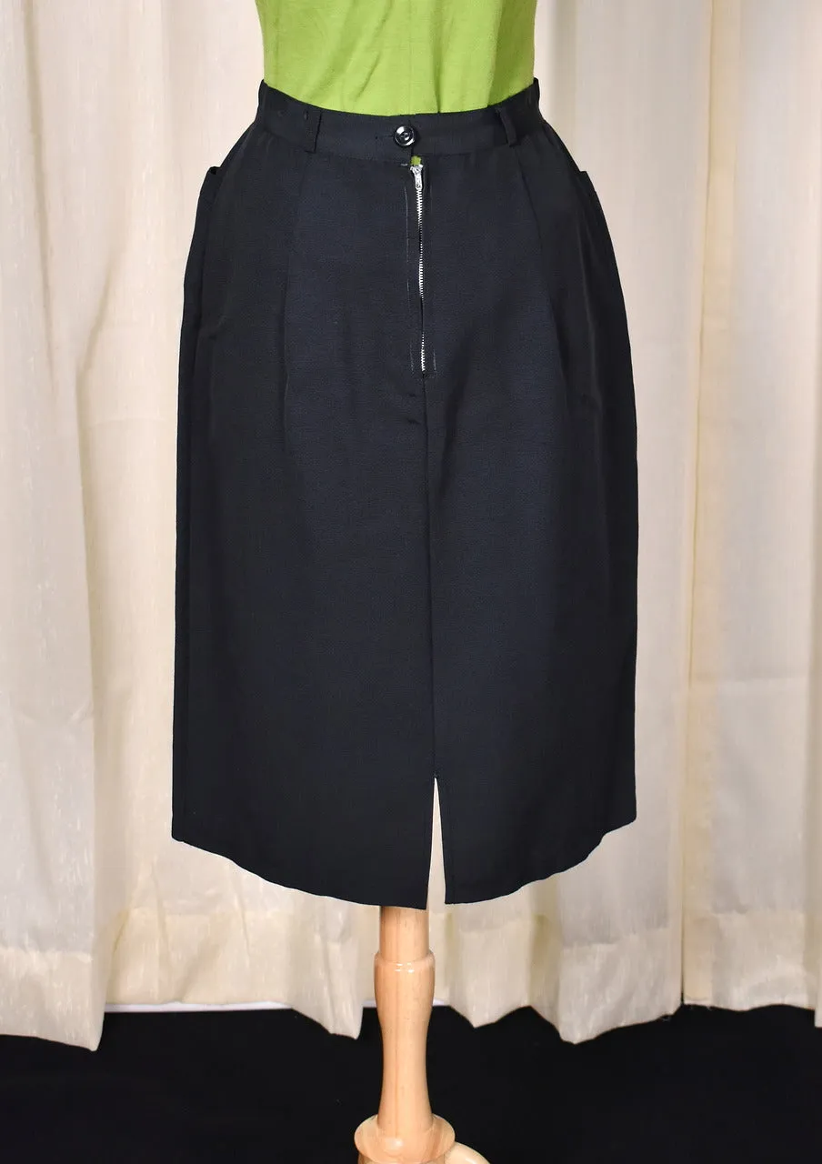 1950s Vintage Black Rhinestone Button Pencil Skirt