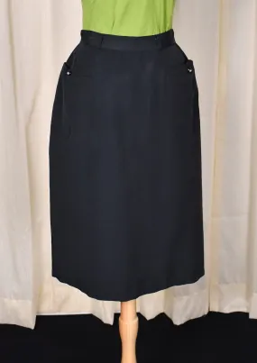1950s Vintage Black Rhinestone Button Pencil Skirt