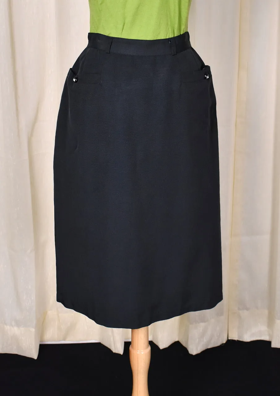 1950s Vintage Black Rhinestone Button Pencil Skirt