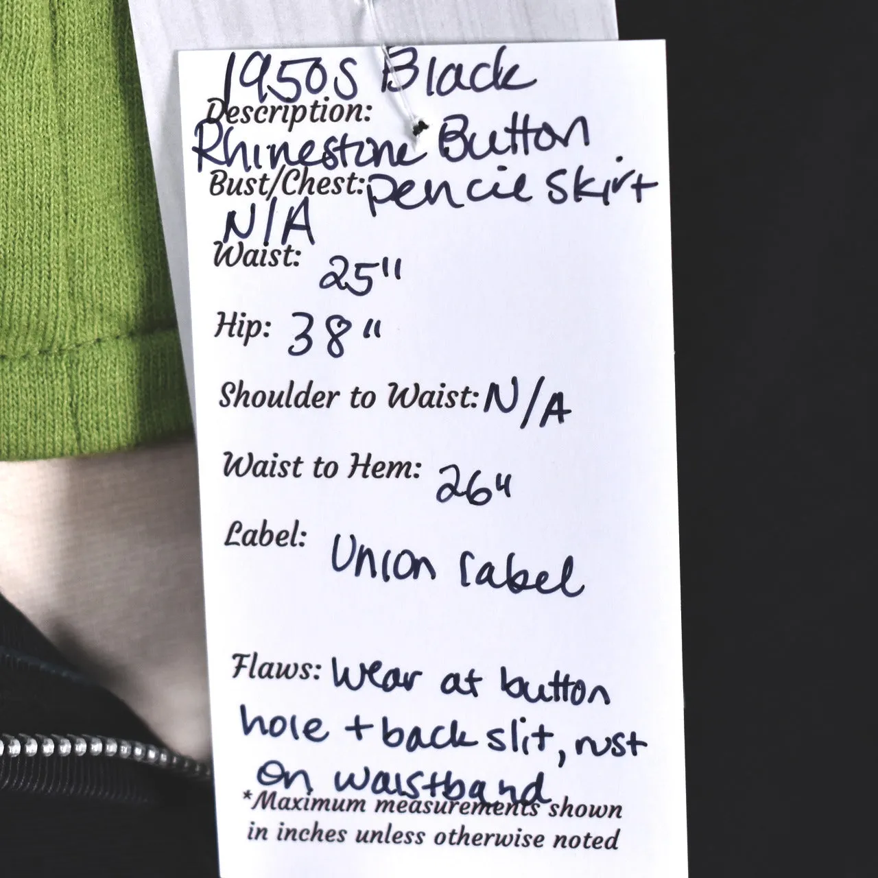 1950s Vintage Black Rhinestone Button Pencil Skirt