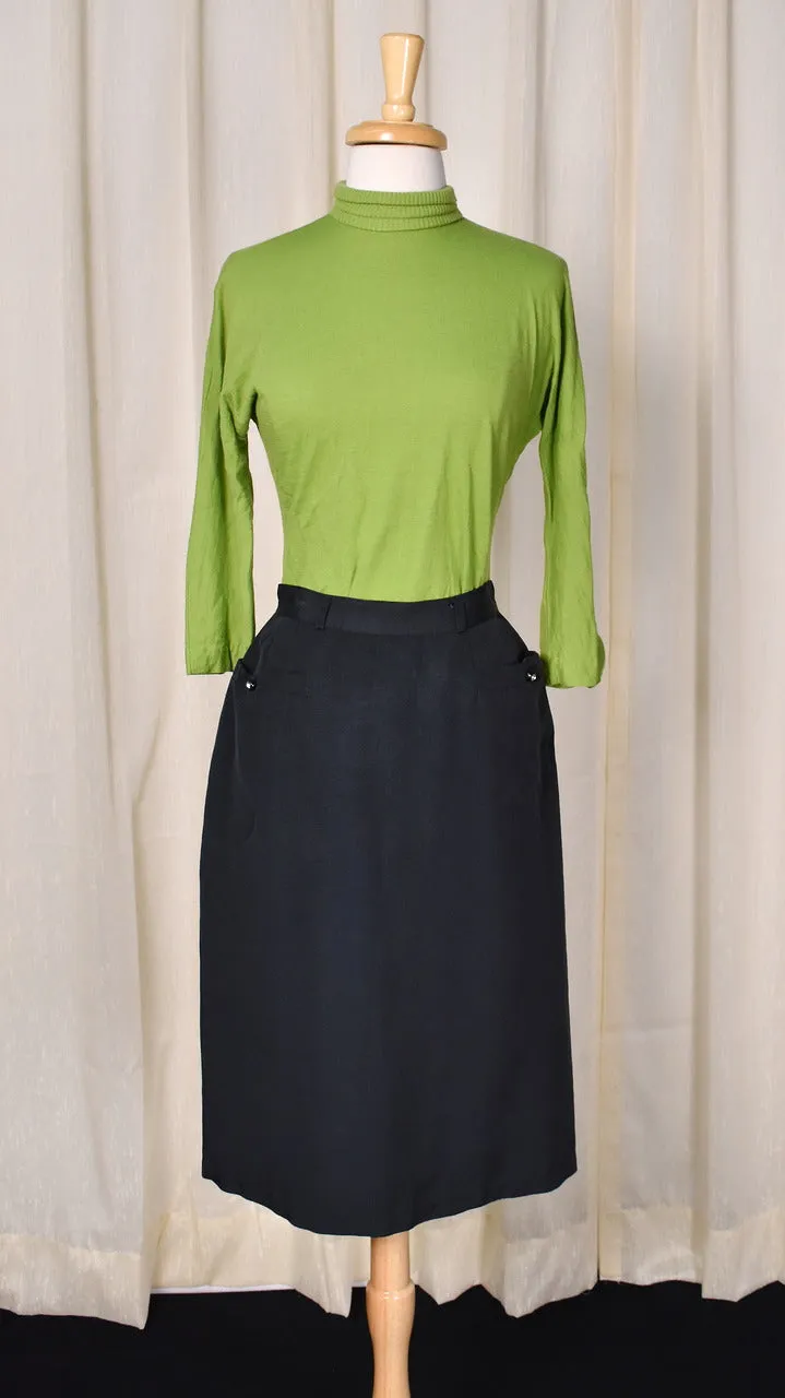 1950s Vintage Black Rhinestone Button Pencil Skirt