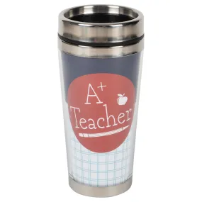 A  Teacher Apple Red 16 ounce Stainless Steel Travel Tumbler Mug with Lid