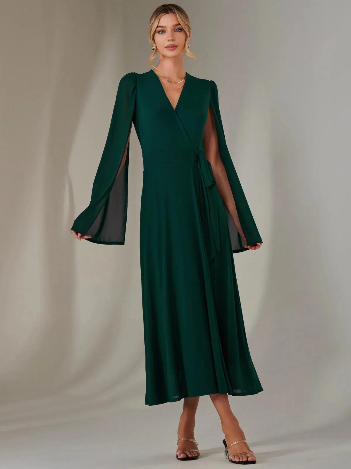 A2181 Amira Cape Sleeve Wrap Dress