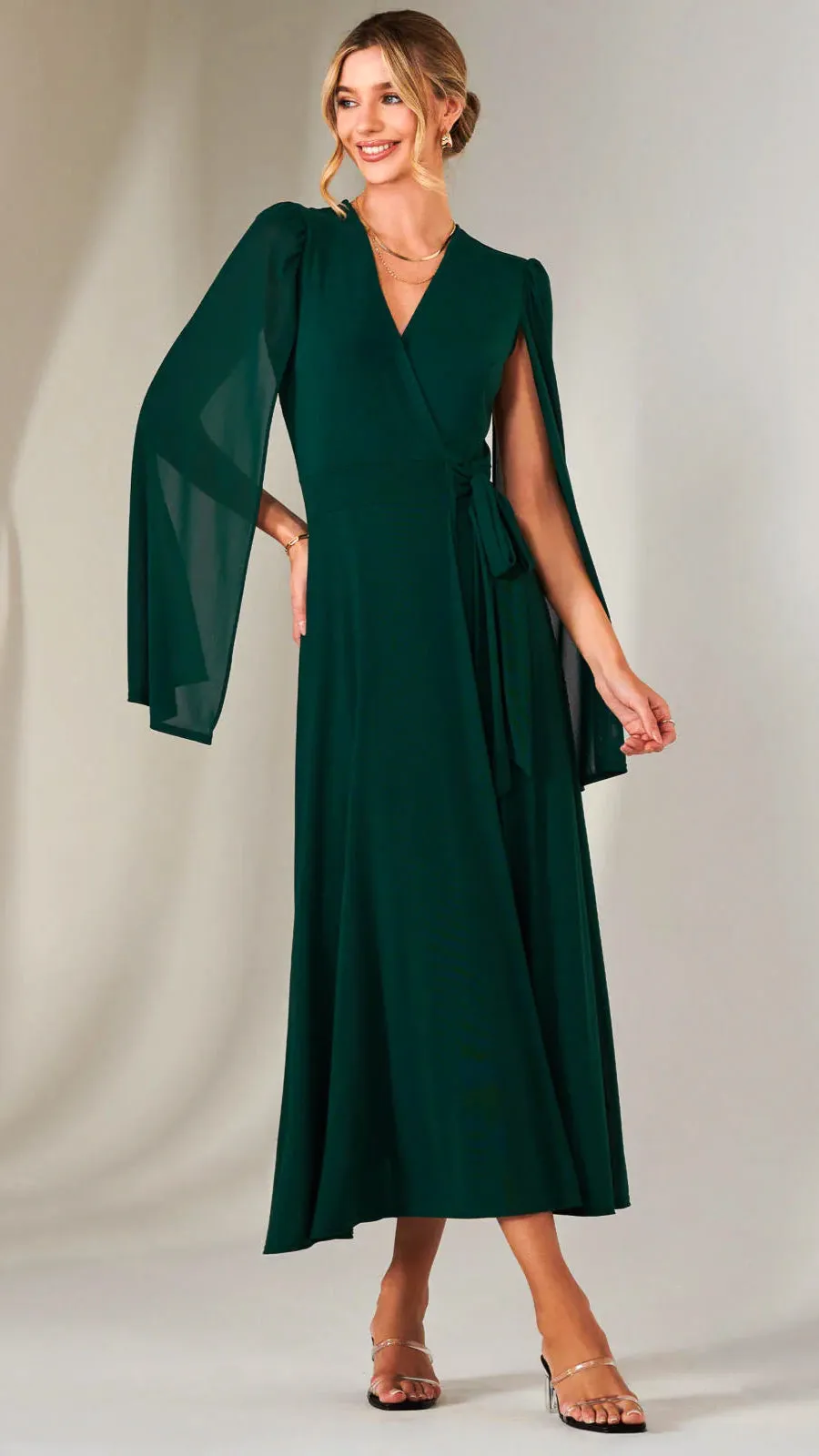 A2181 Amira Cape Sleeve Wrap Dress