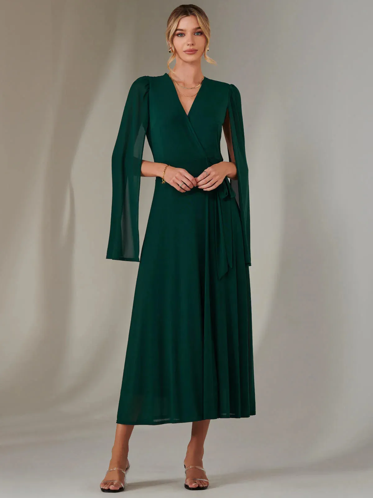 A2181 Amira Cape Sleeve Wrap Dress