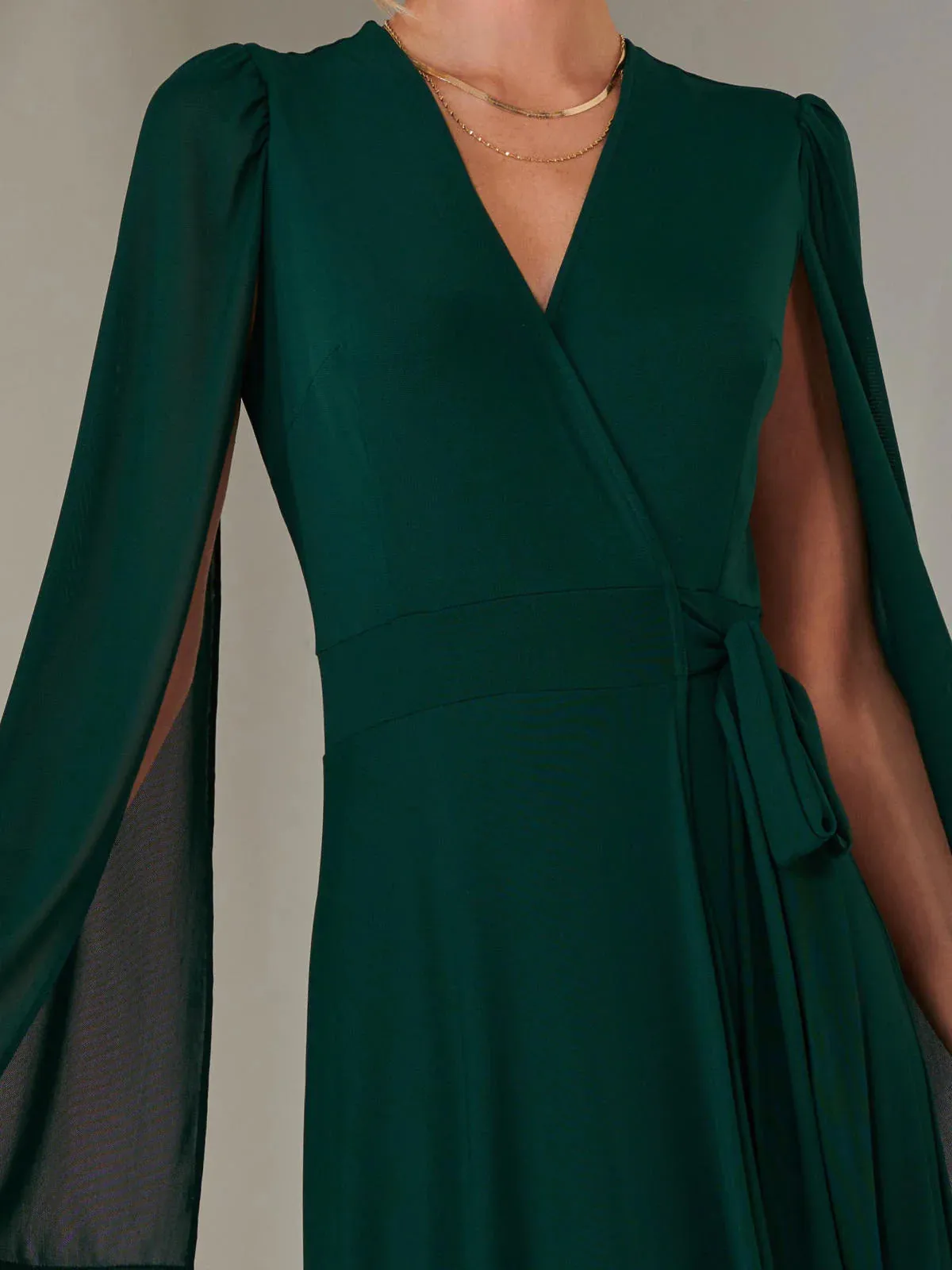 A2181 Amira Cape Sleeve Wrap Dress