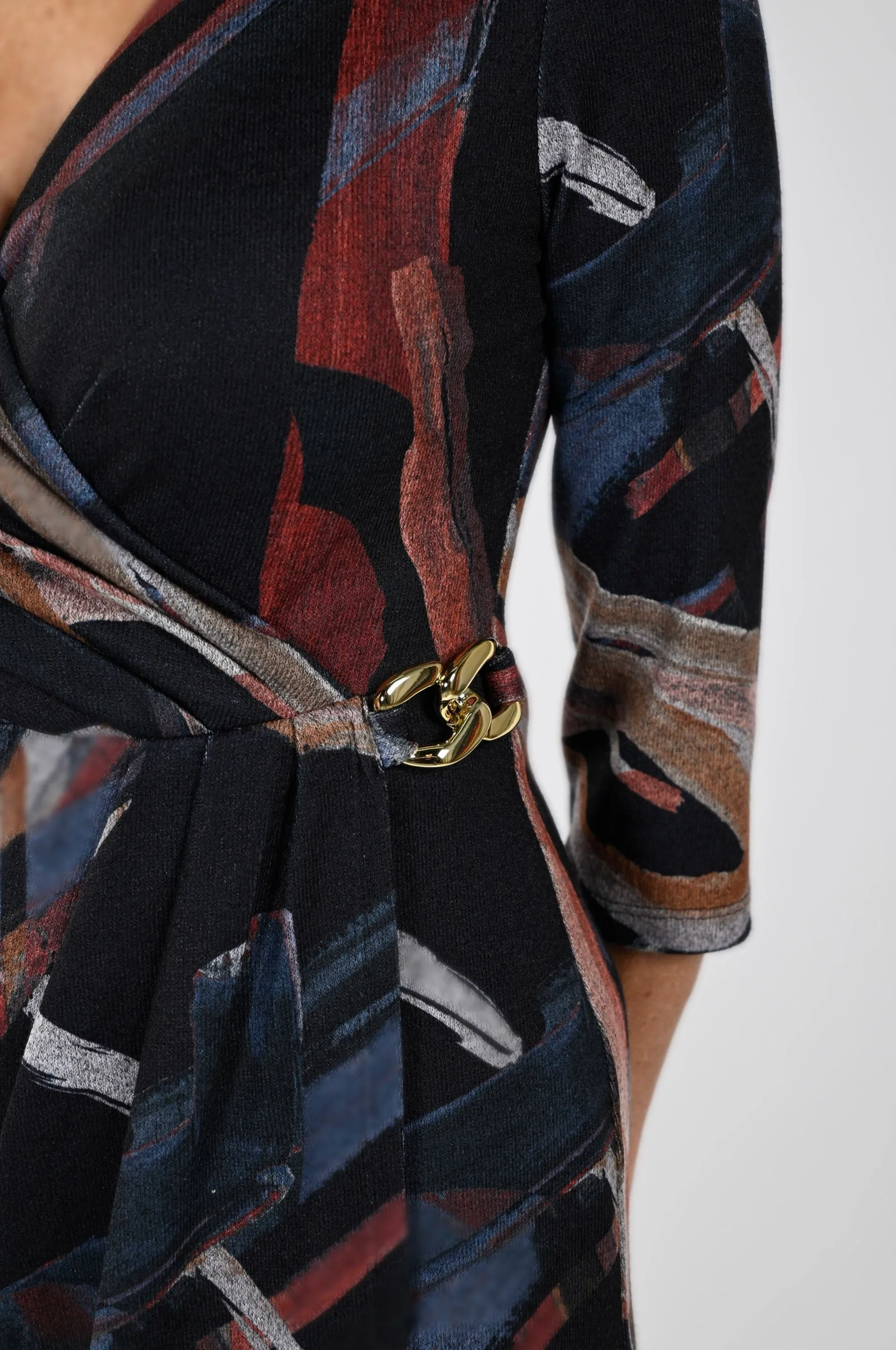 Abstract Print Wrap Front Dress