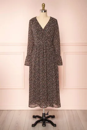 Agape | Black Floral Wrap Dress