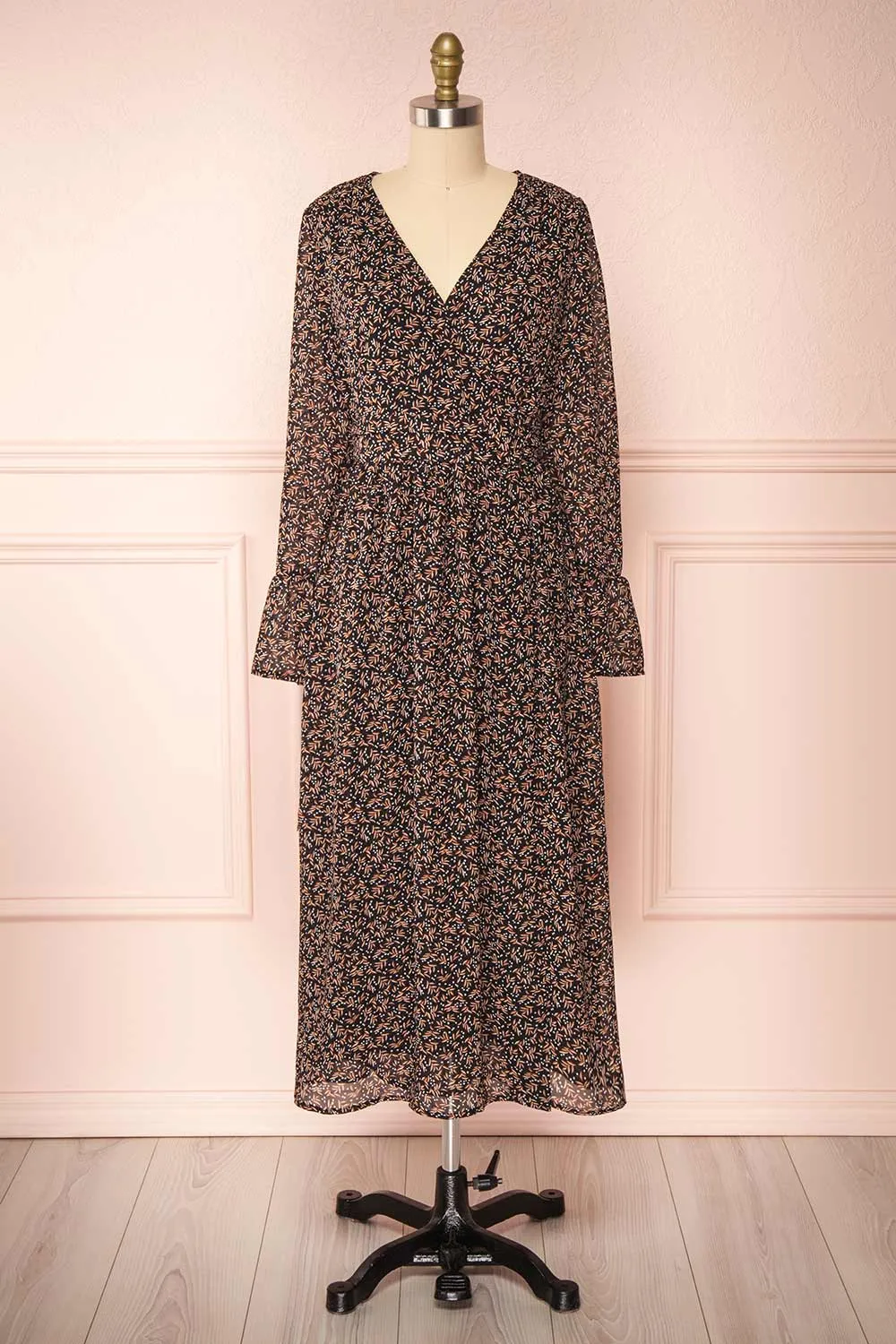 Agape | Black Floral Wrap Dress