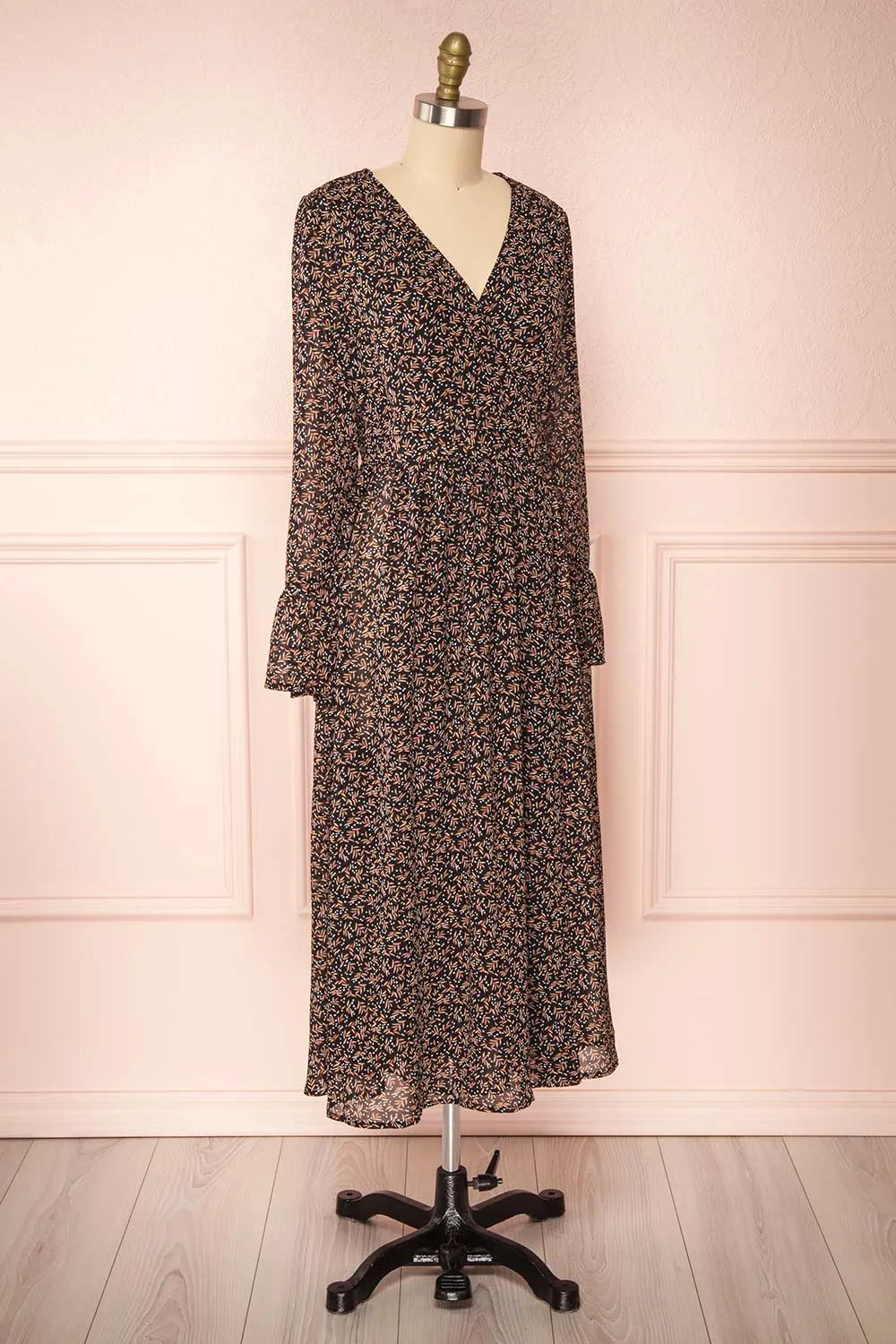 Agape | Black Floral Wrap Dress