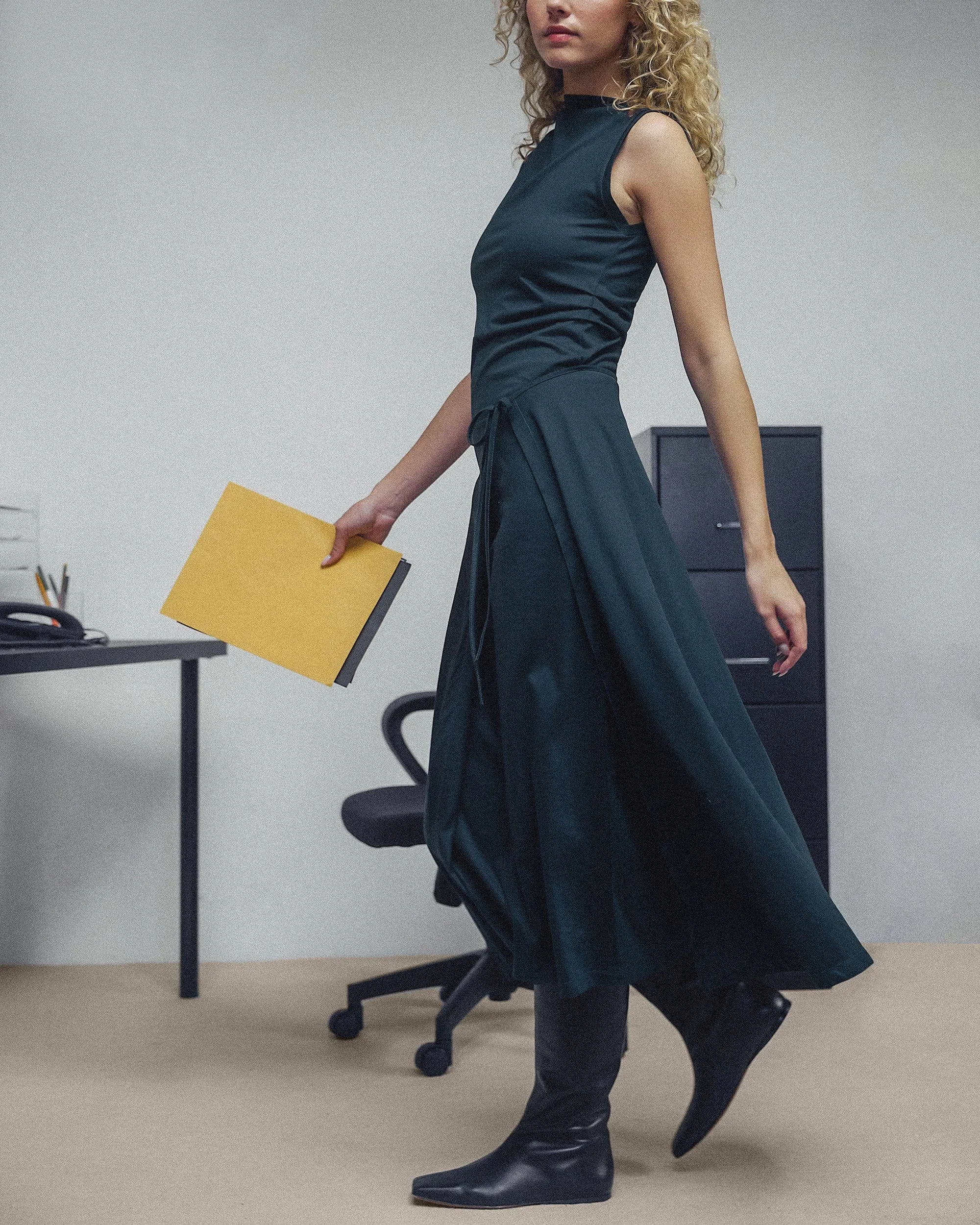 Amelia Asymmetric-Neck Wrap Dress