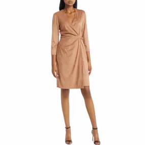 ANNE KLEIN - Faux Suede Knee Length Wrap Dress
