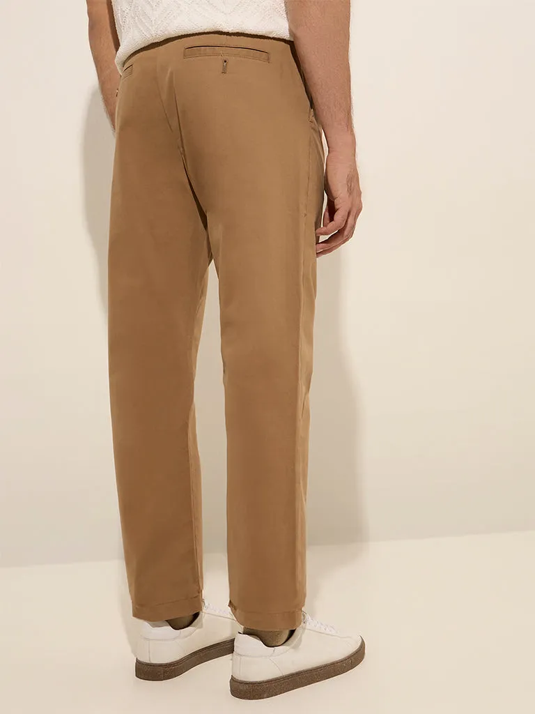 Ascot Taupe Solid Relaxed-Fit Mid-Rise Cotton Blend Chinos