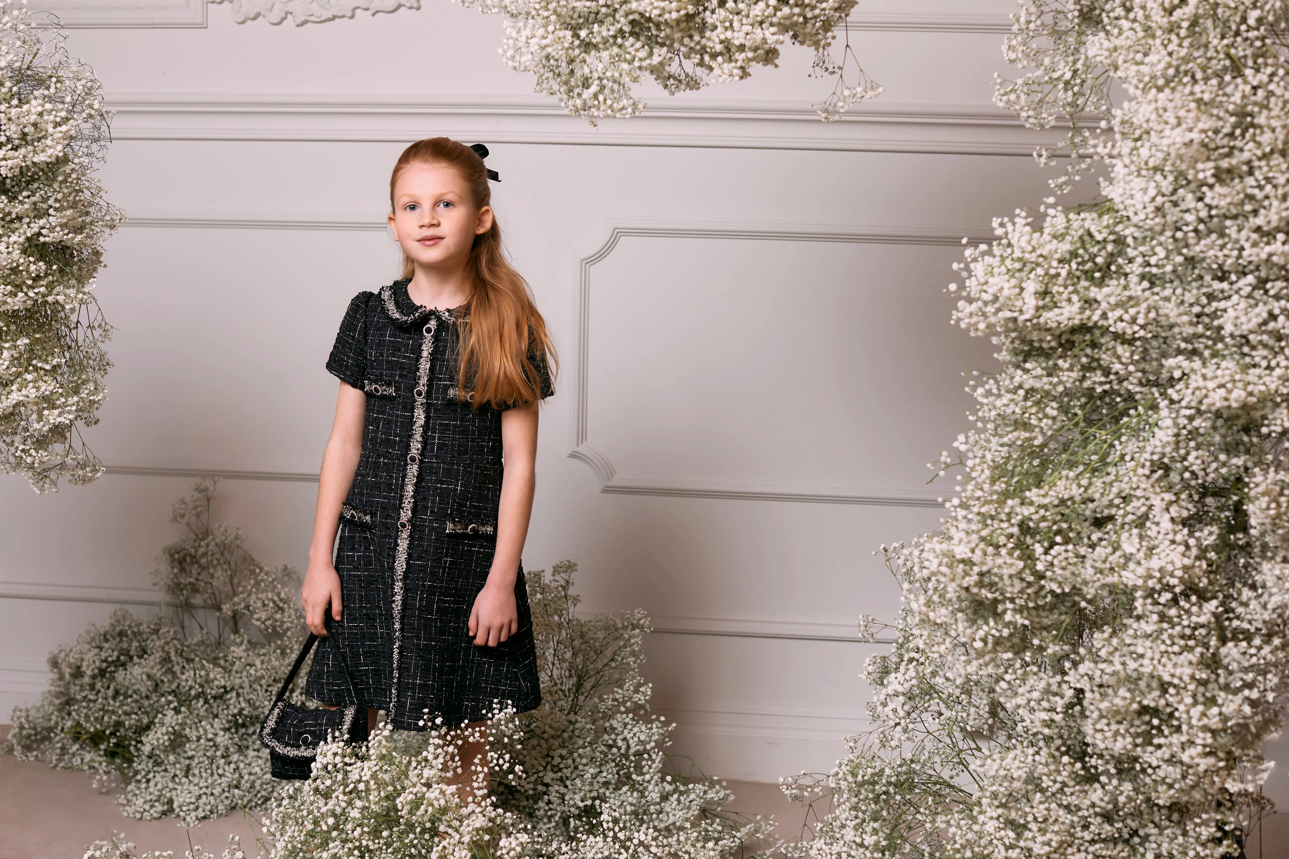 AW24 Patachou Girls Black & Gold Tweed Dress