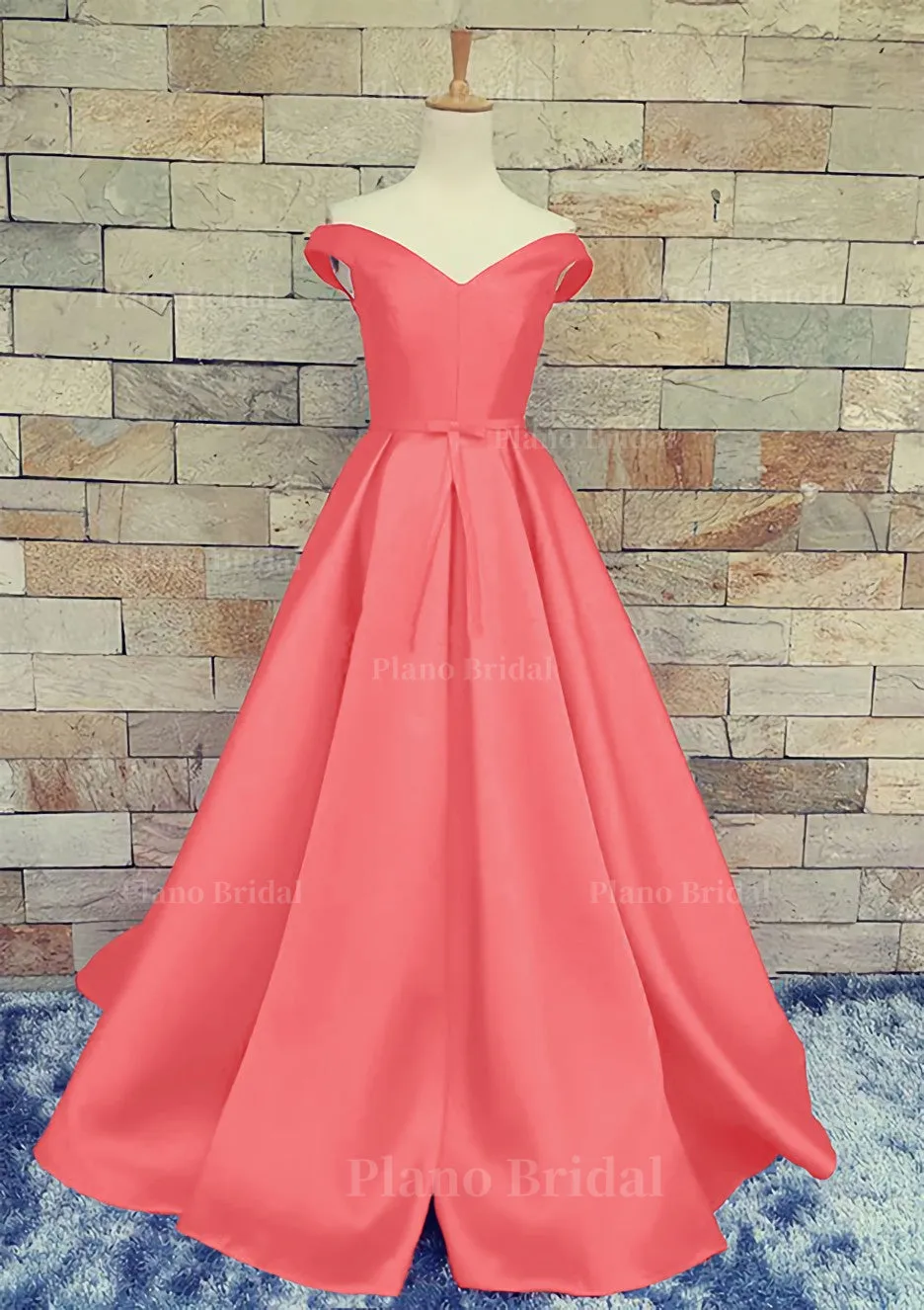 Ball Gown Off-The-Shoulder Sweep Train Satin Prom Dresses With Waistband