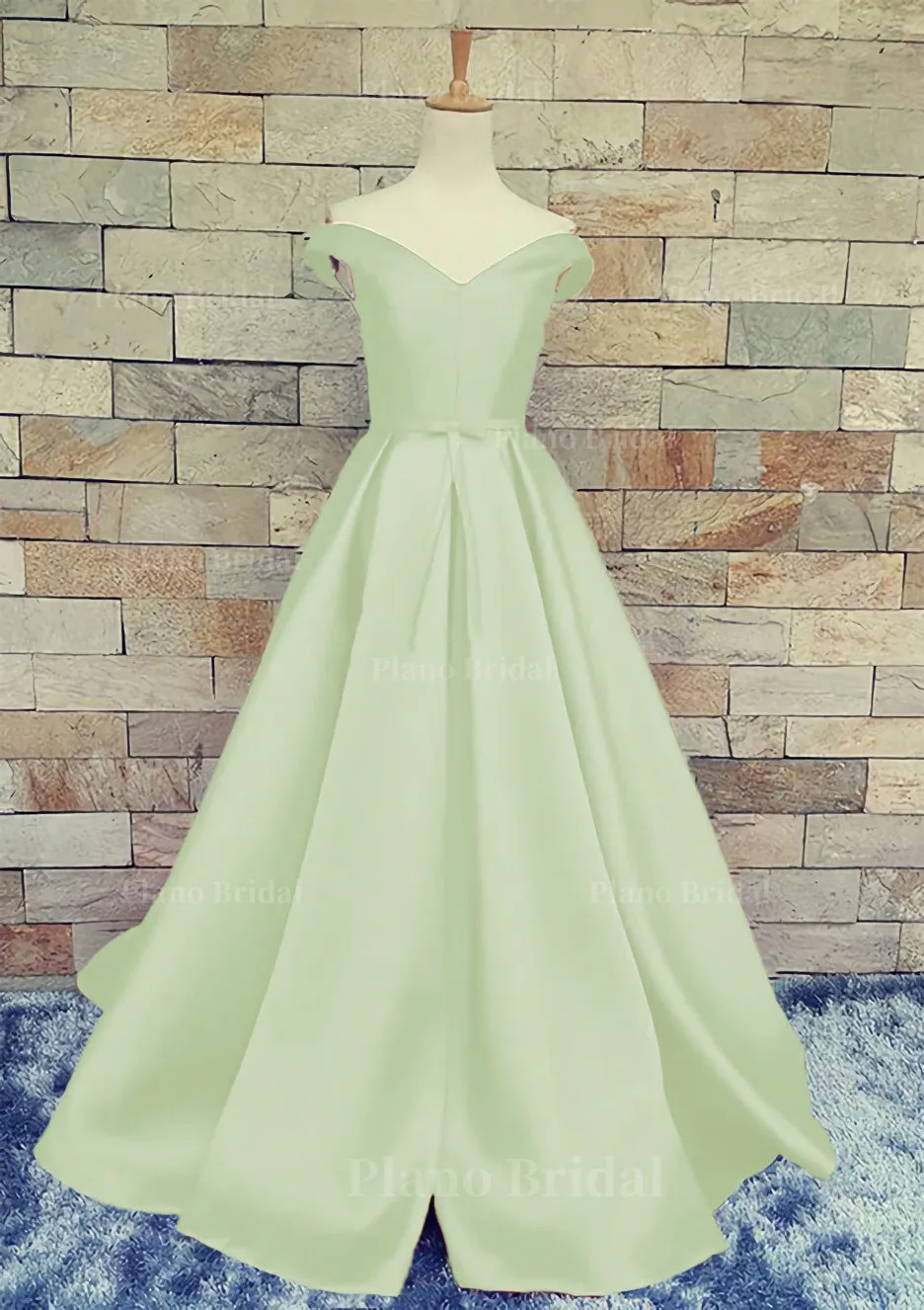 Ball Gown Off-The-Shoulder Sweep Train Satin Prom Dresses With Waistband