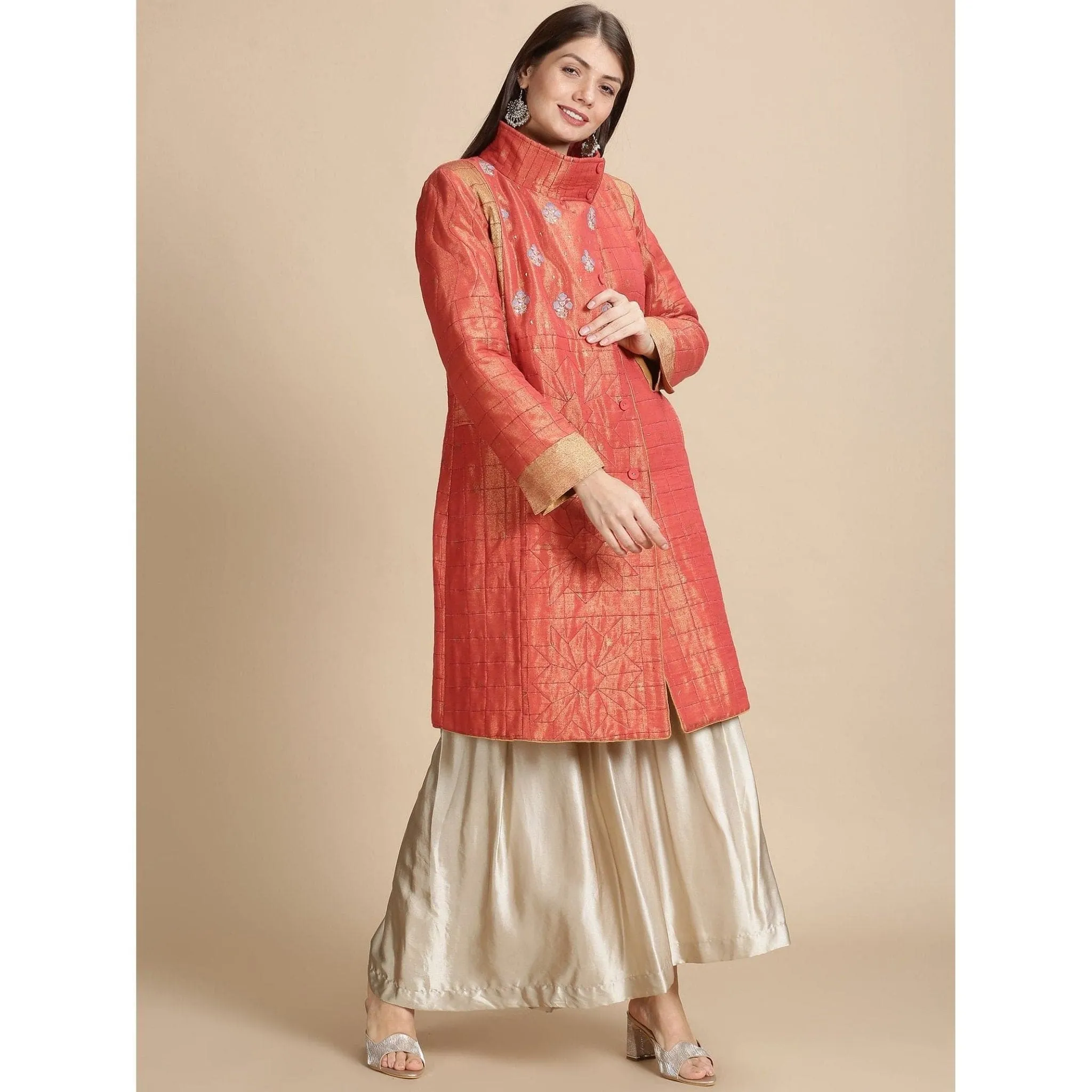 Banarsi Zari Quilted Jacket - Red