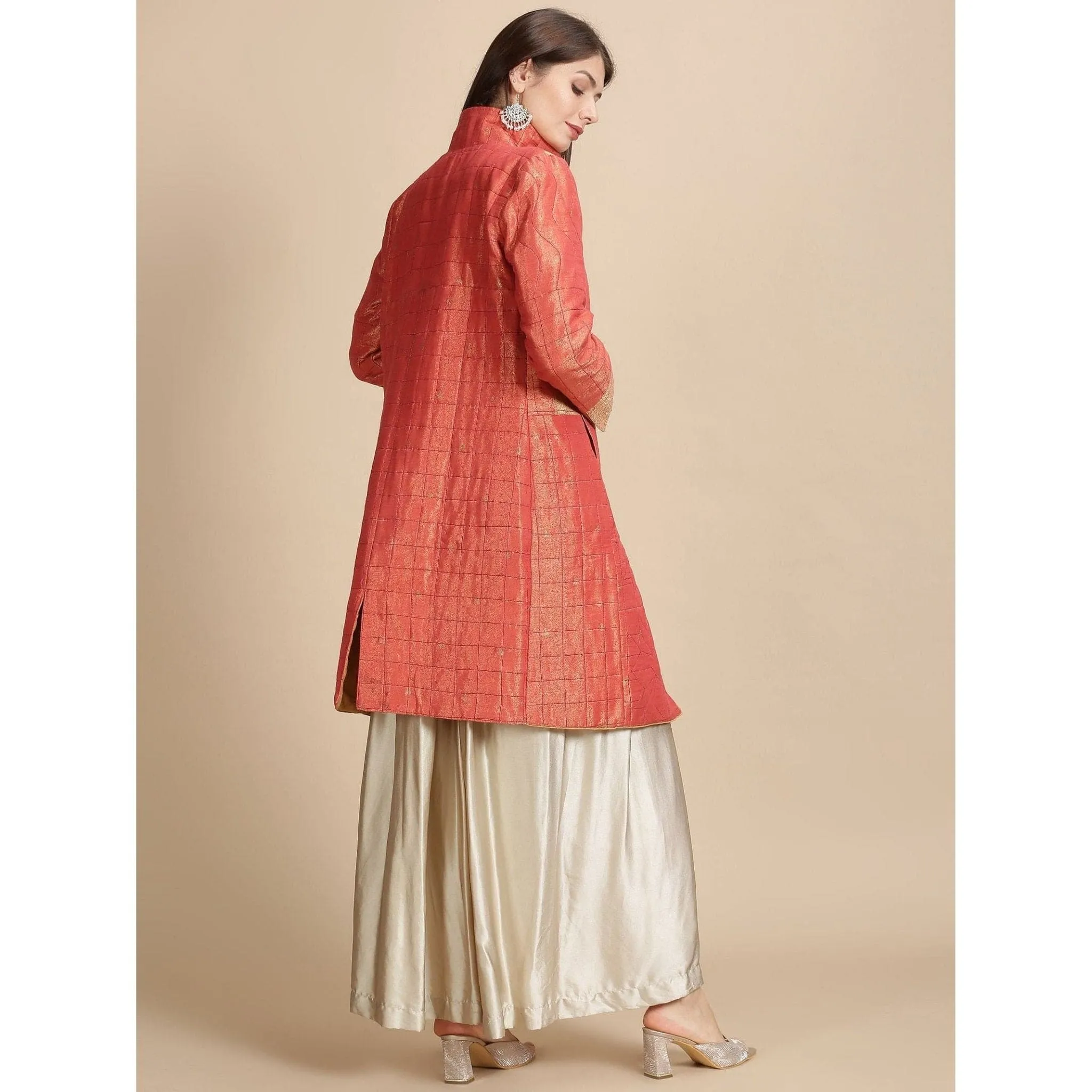 Banarsi Zari Quilted Jacket - Red
