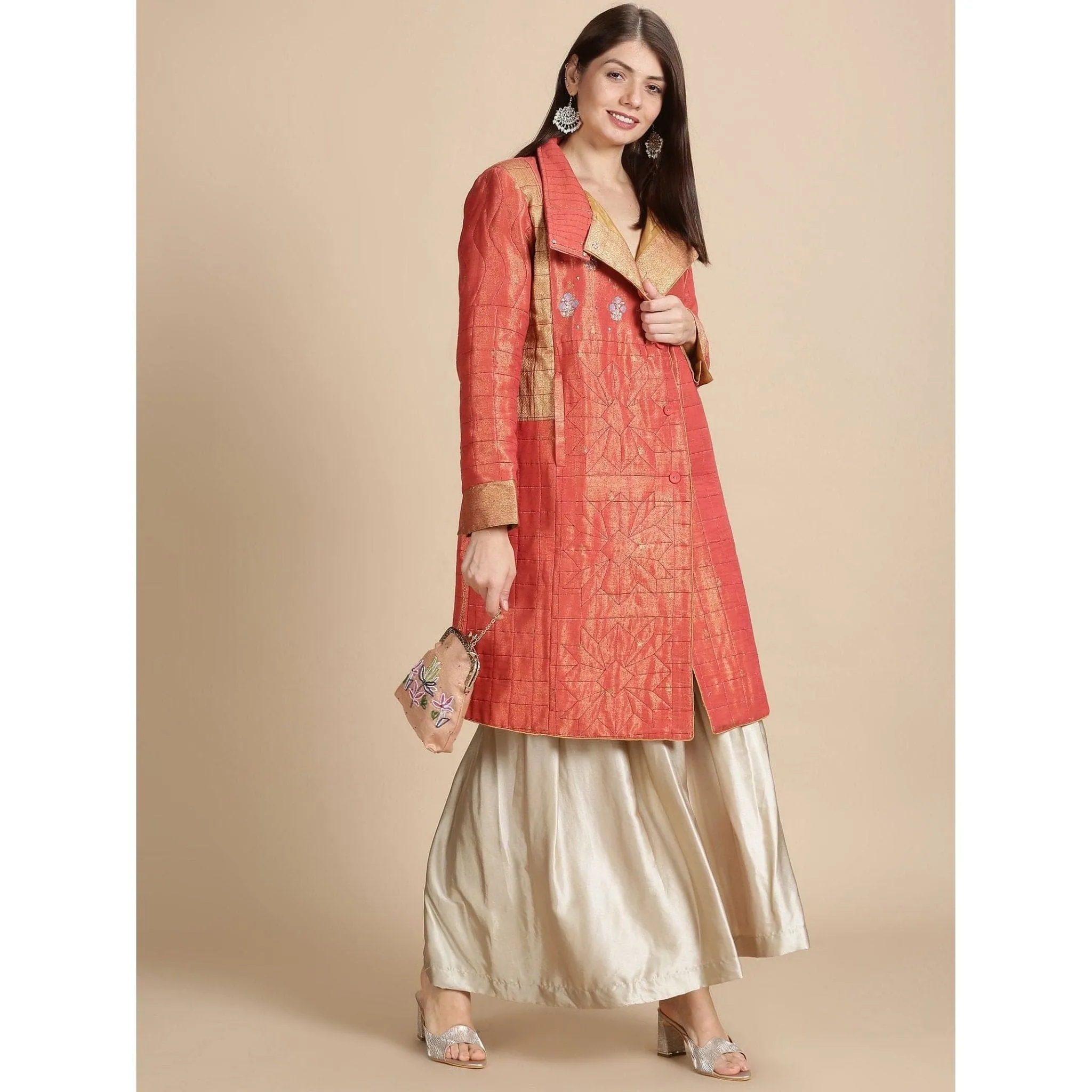 Banarsi Zari Quilted Jacket - Red