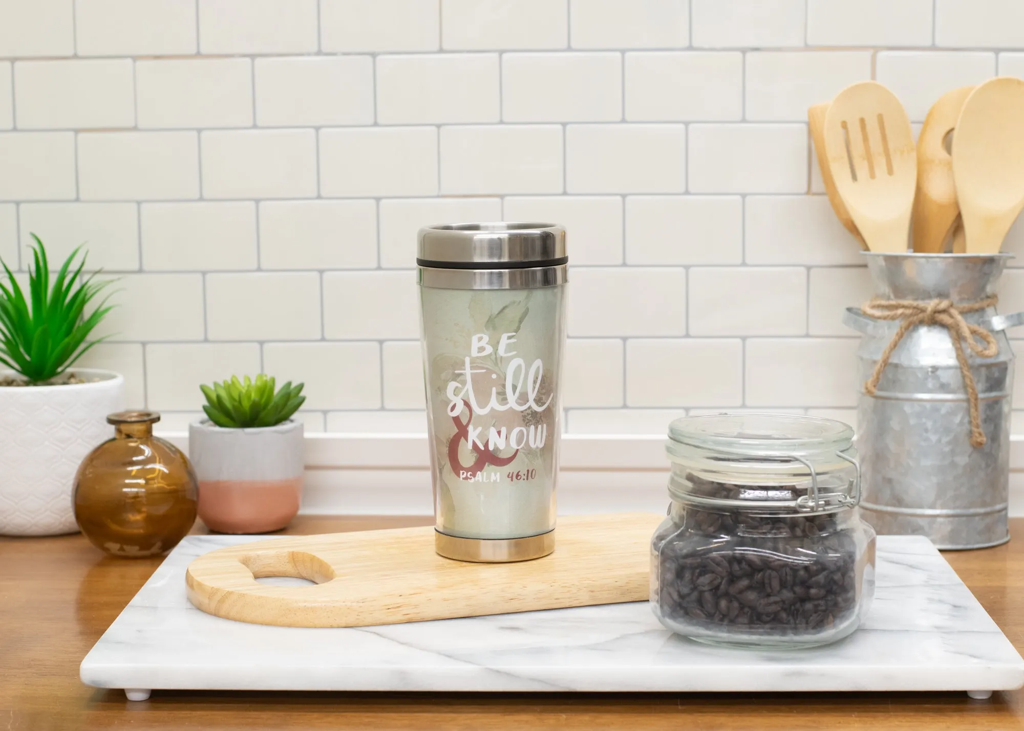 Be Still And Know Olive Green and Maroon 16 Ounces Stainless Steel Travel Tumbler