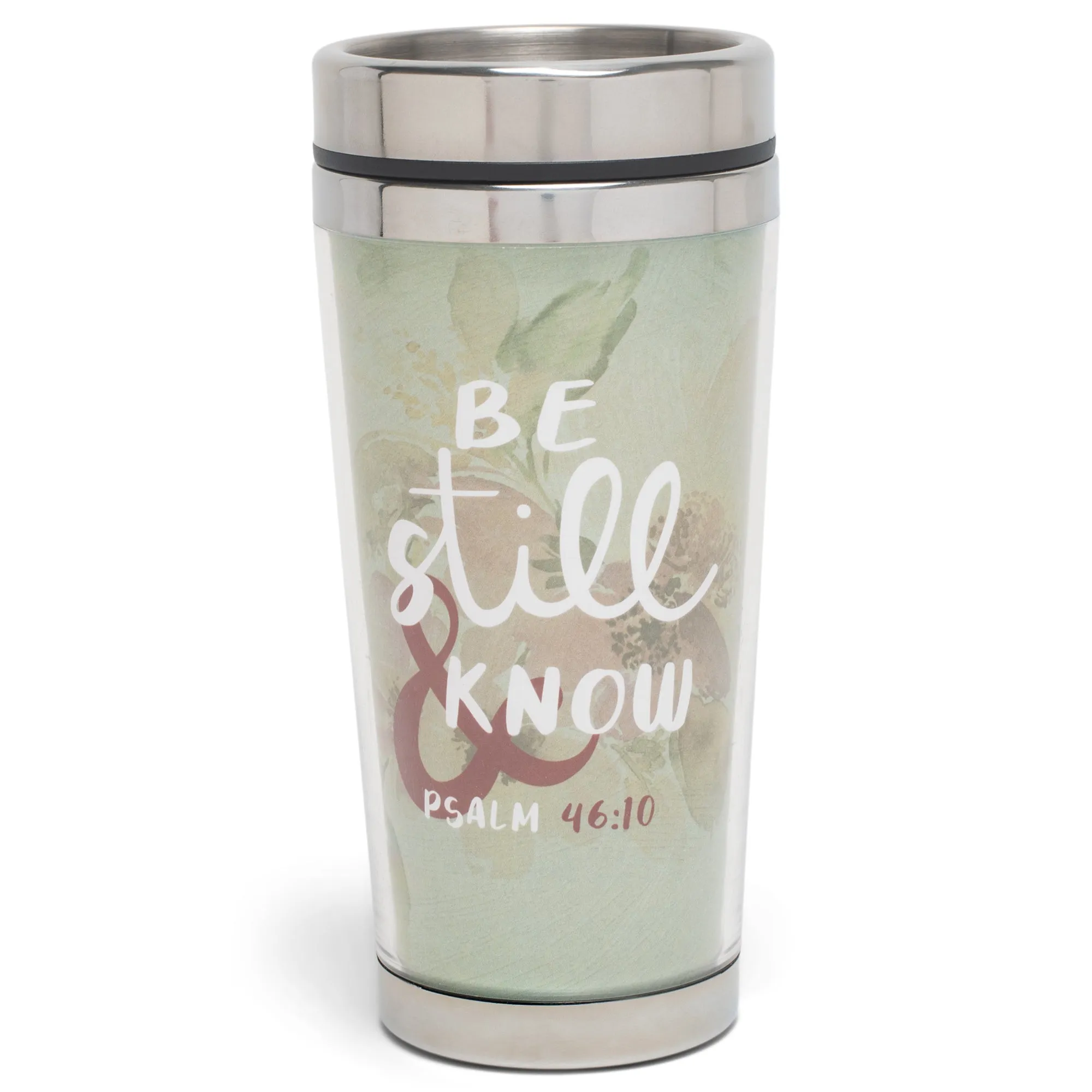 Be Still And Know Olive Green and Maroon 16 Ounces Stainless Steel Travel Tumbler