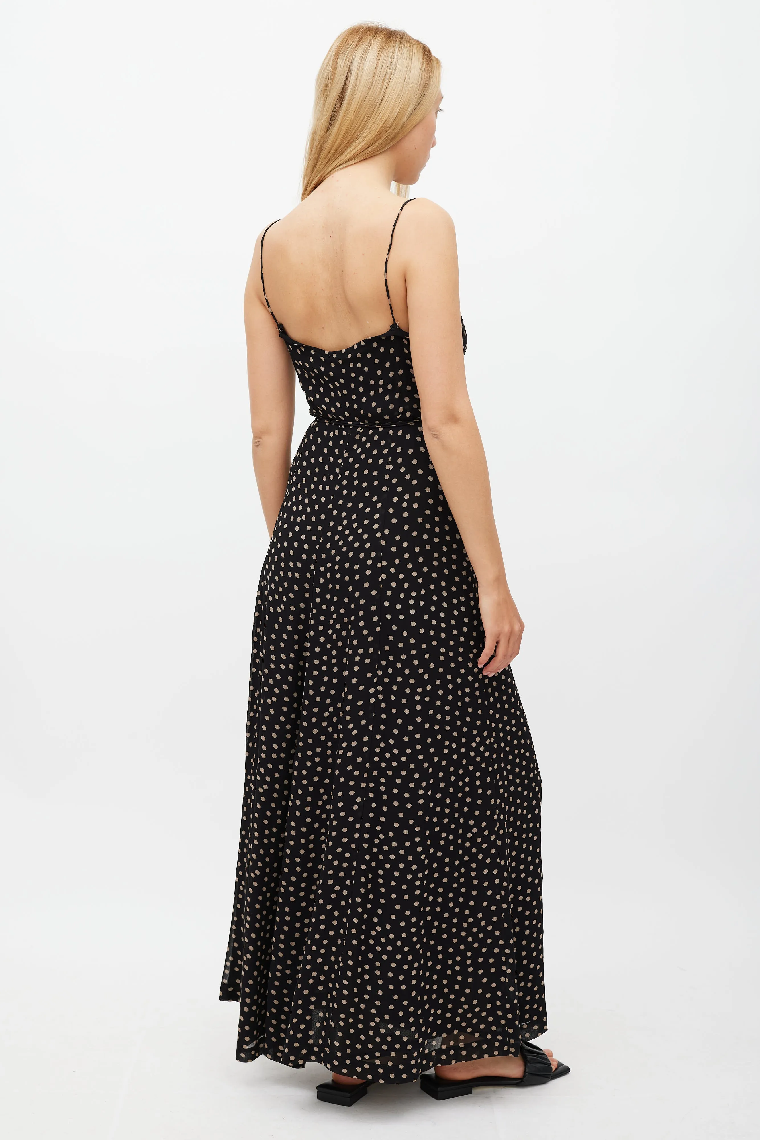 Black & Beige Polkadot Wrap Dress