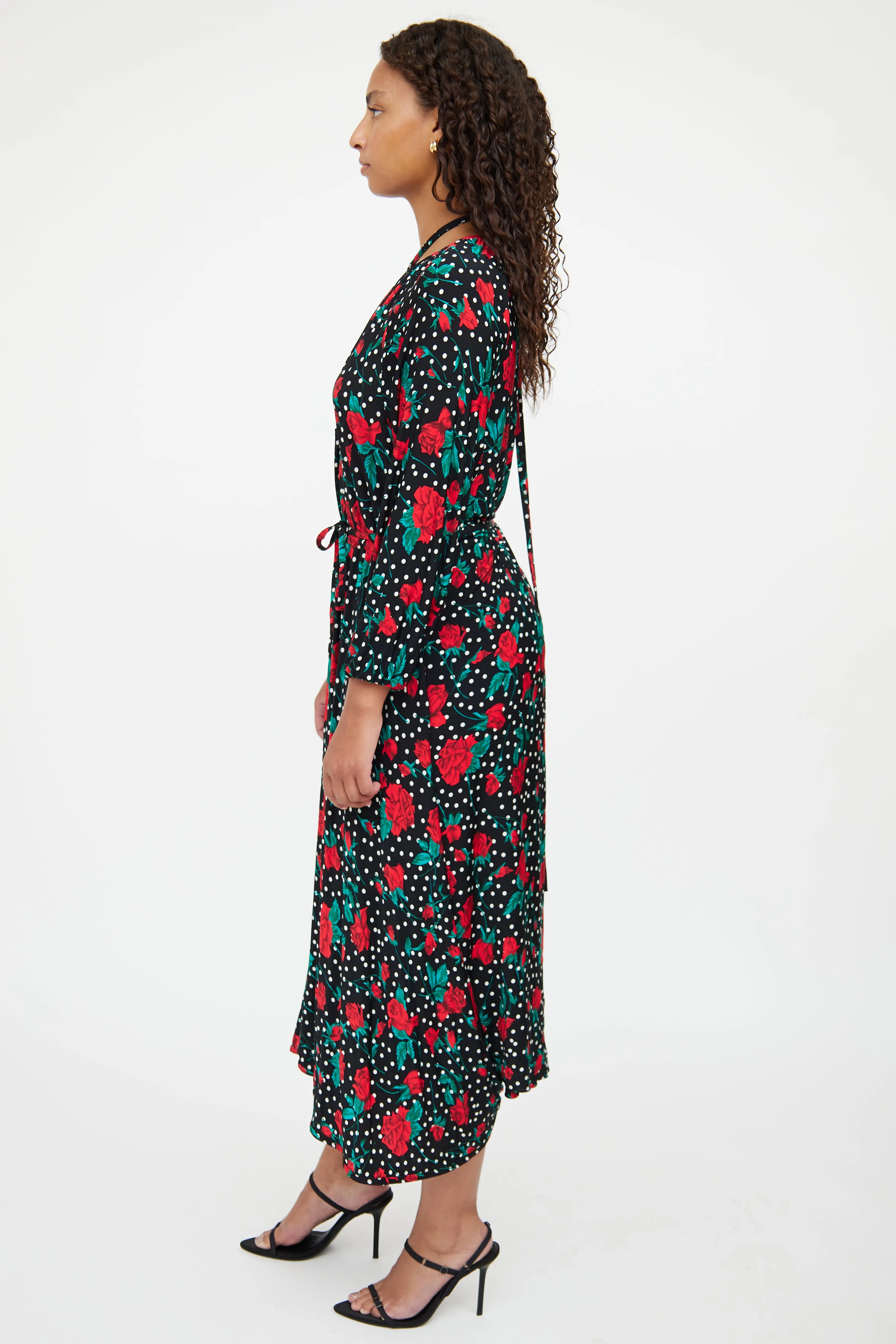 Black & Red Floral Polka Dress