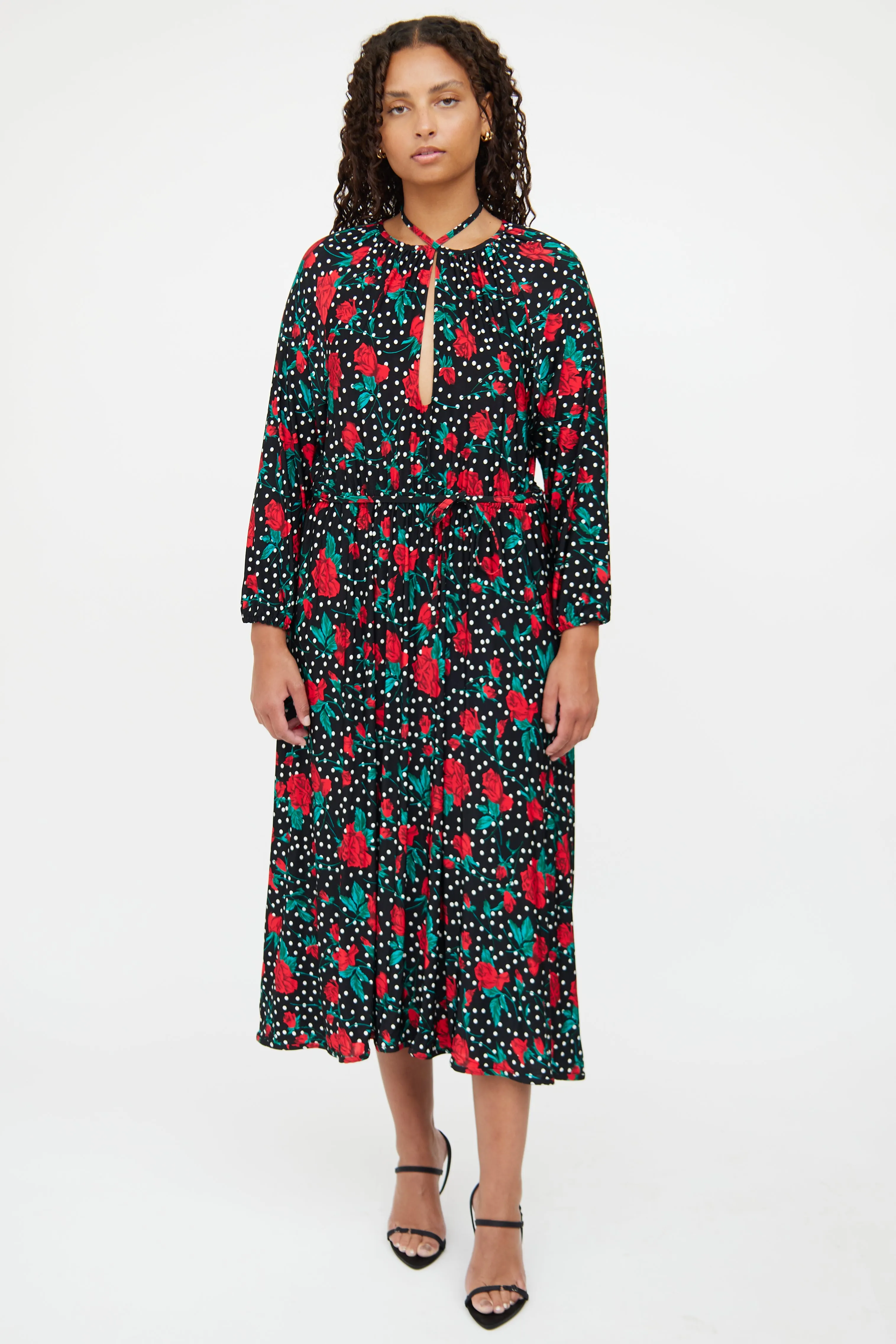 Black & Red Floral Polka Dress