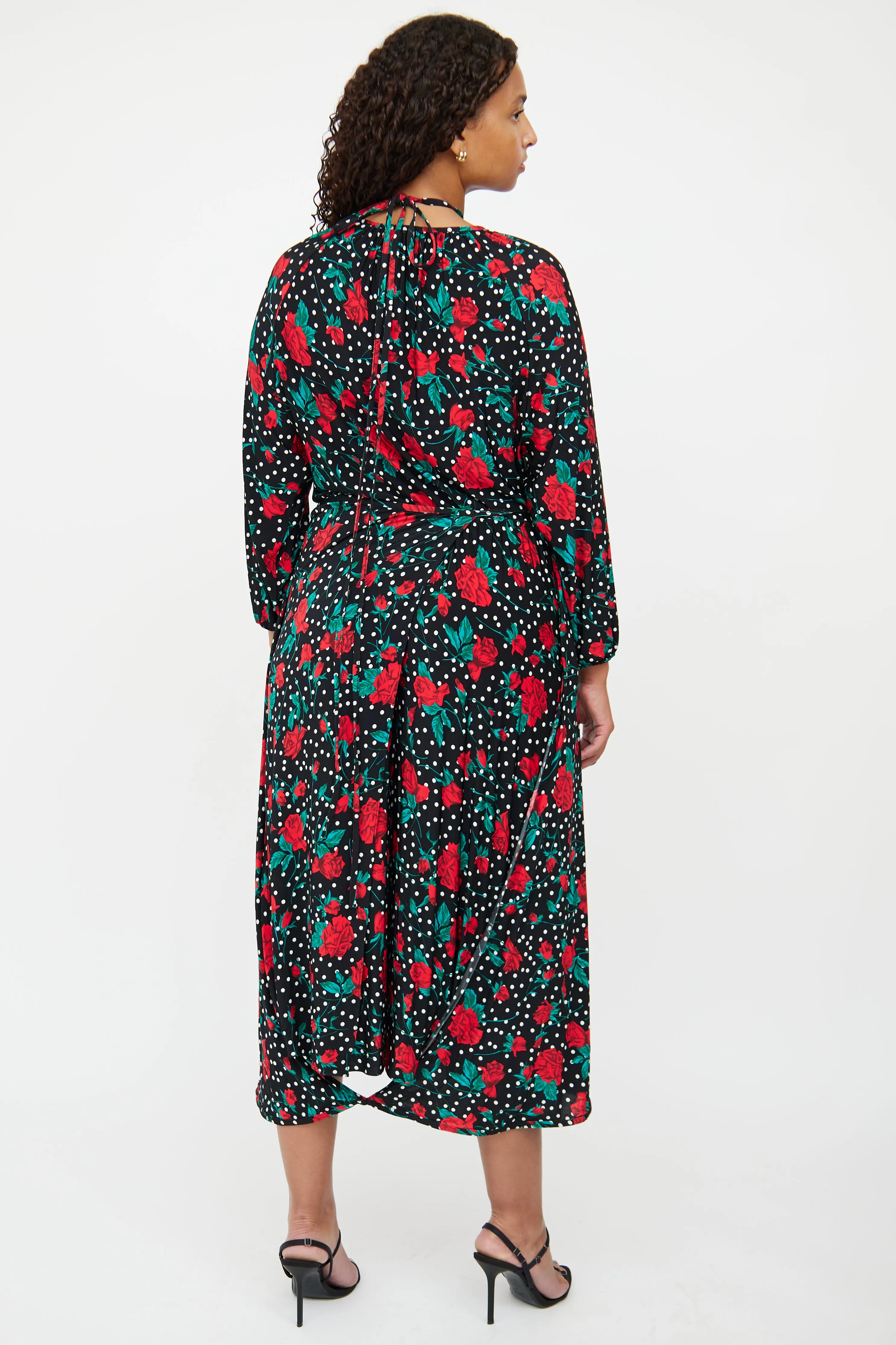 Black & Red Floral Polka Dress
