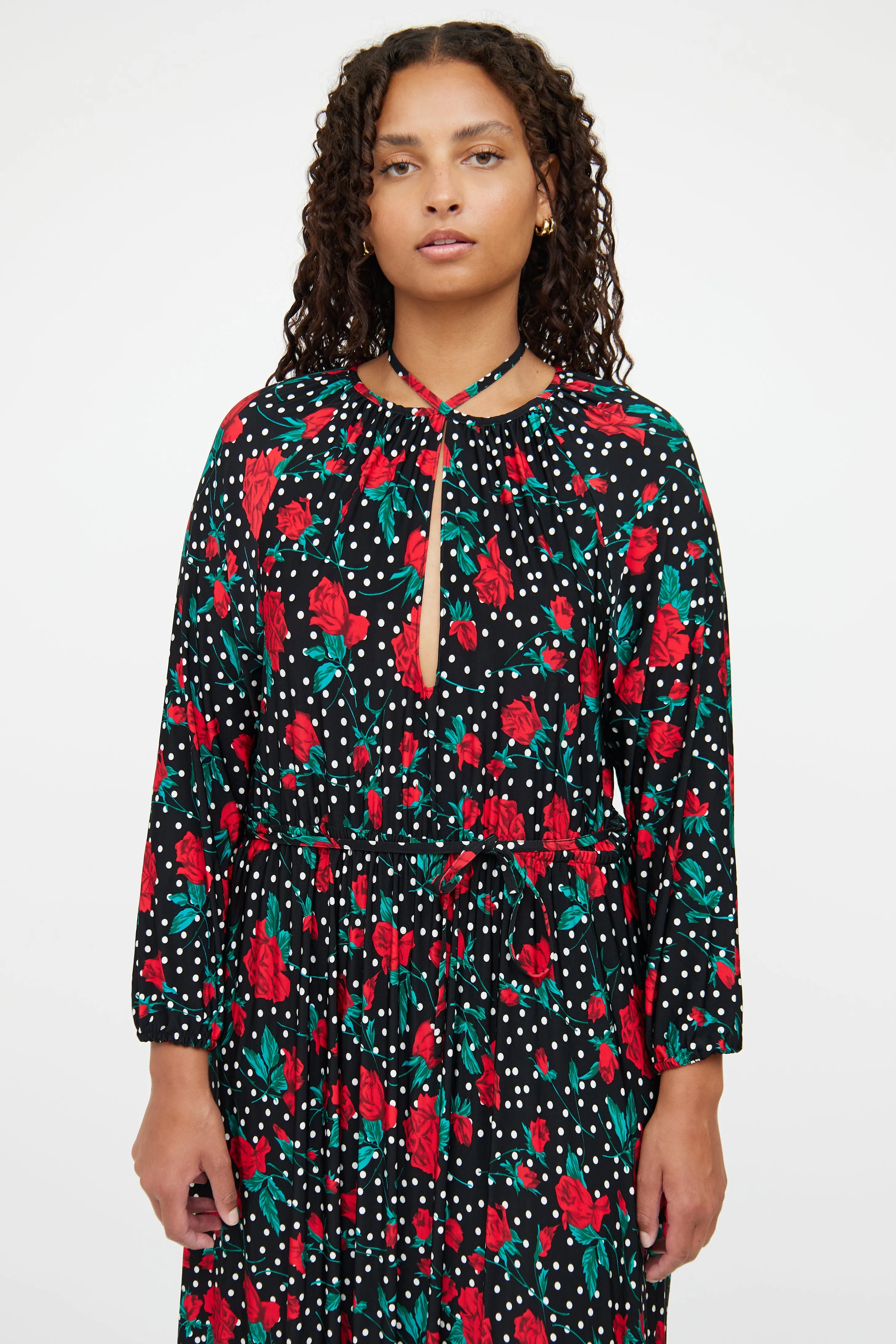 Black & Red Floral Polka Dress