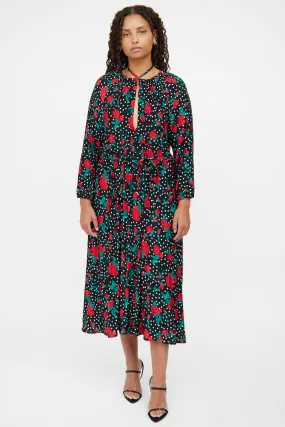 Black & Red Floral Polka Dress