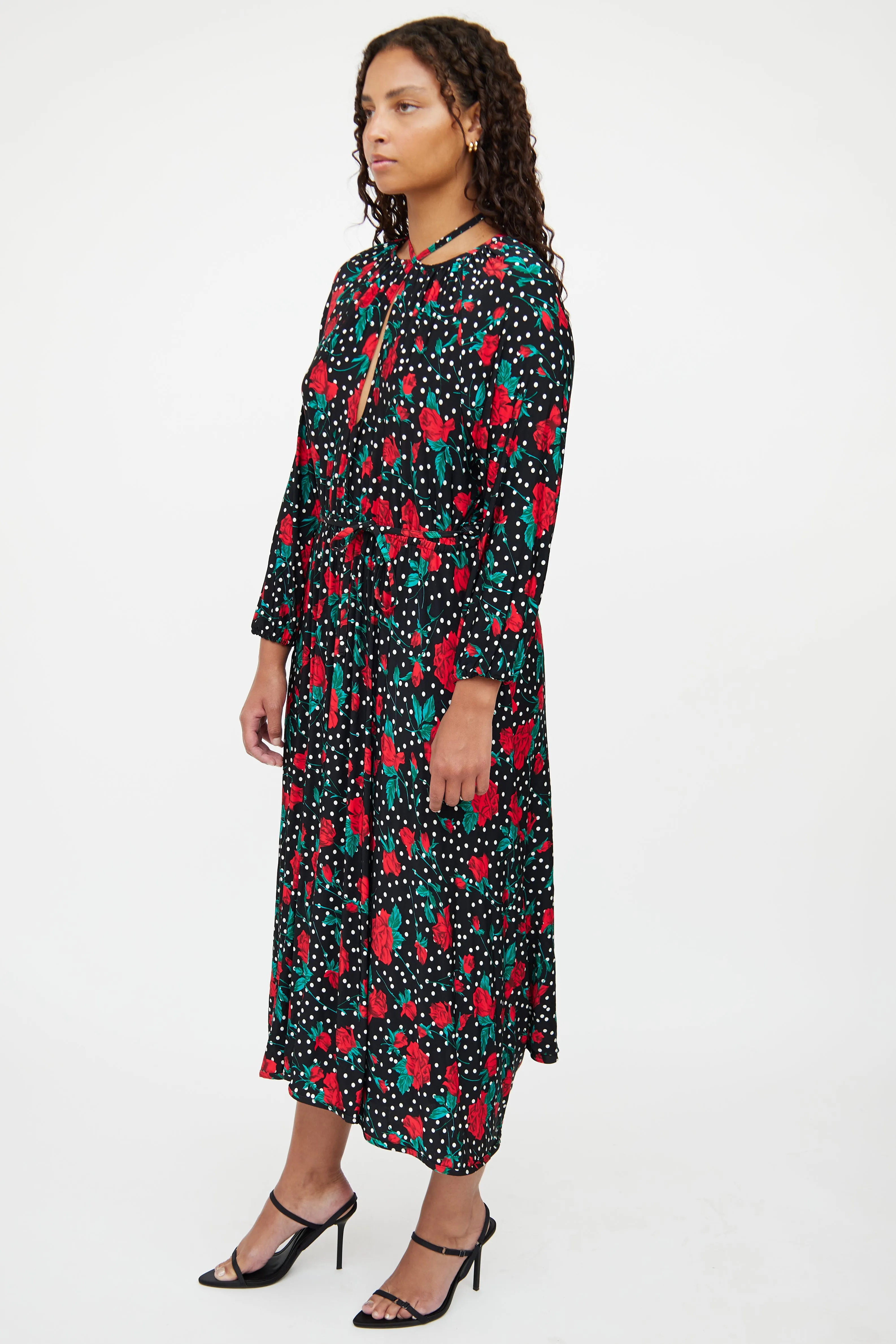 Black & Red Floral Polka Dress