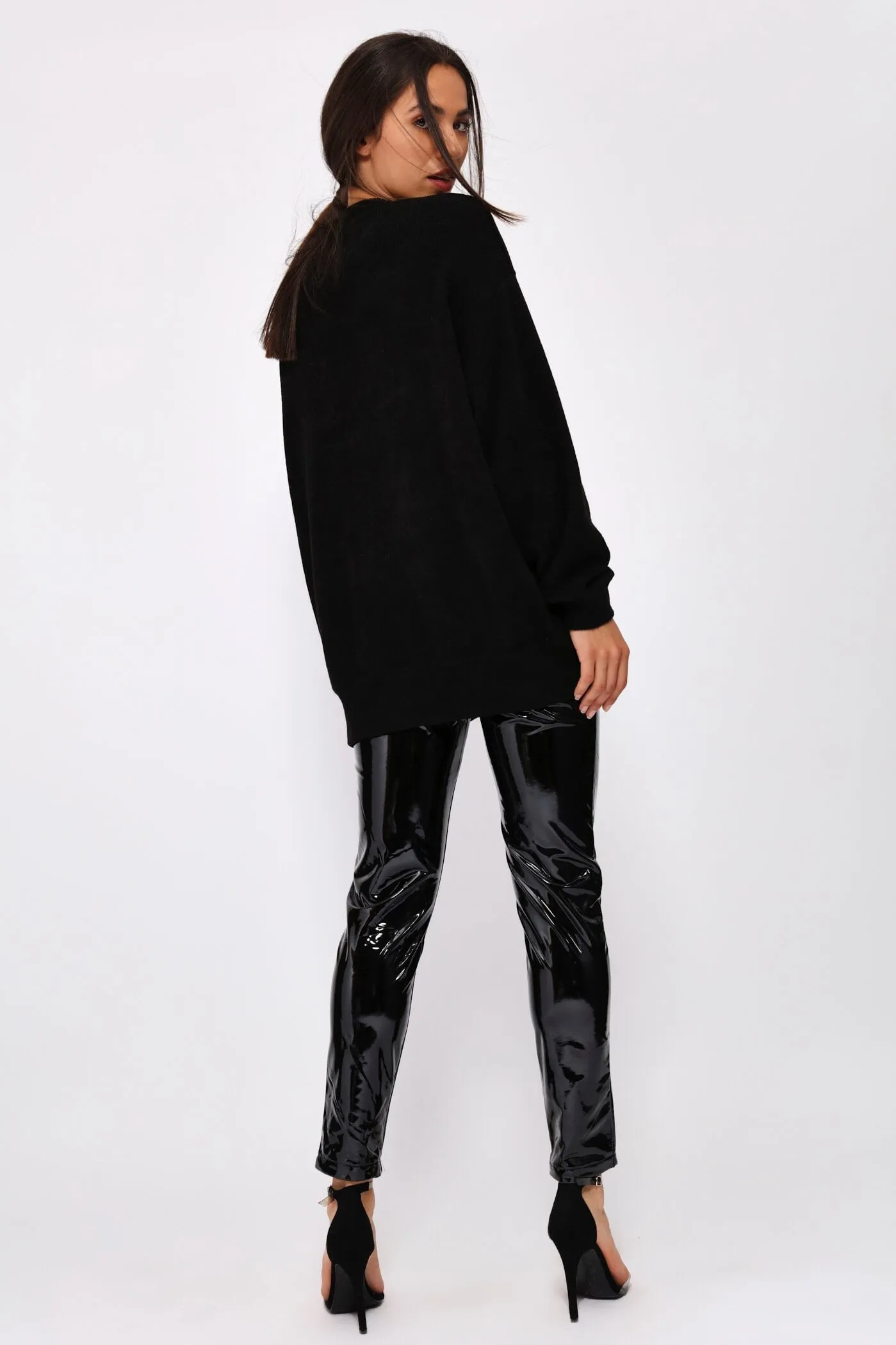 Black Oversized Ribbed Jumper