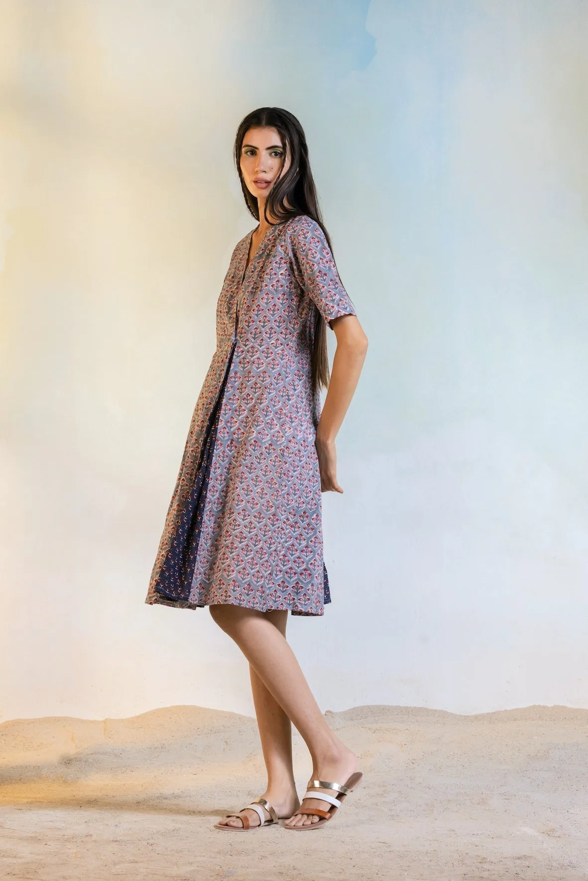 Block Print Short Wrap Dress