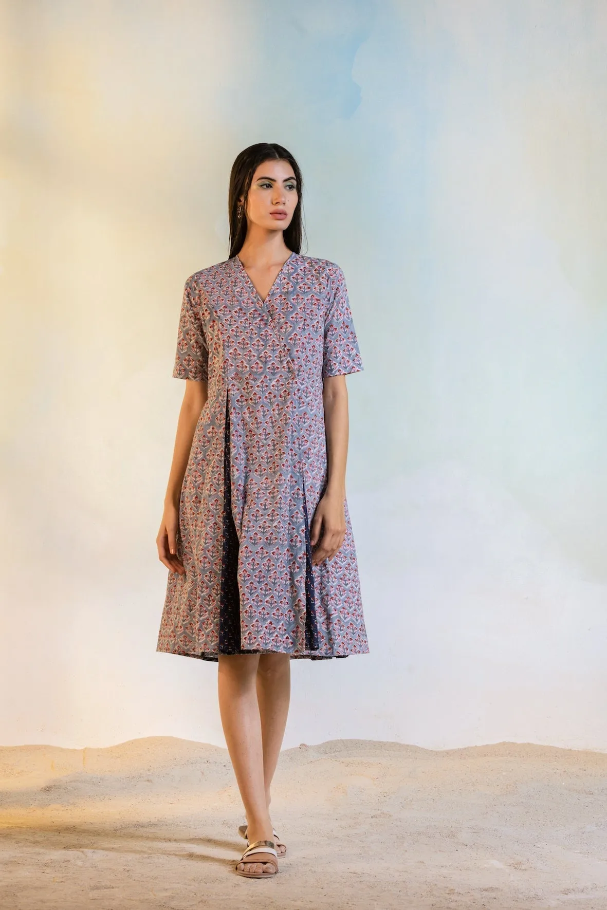 Block Print Short Wrap Dress
