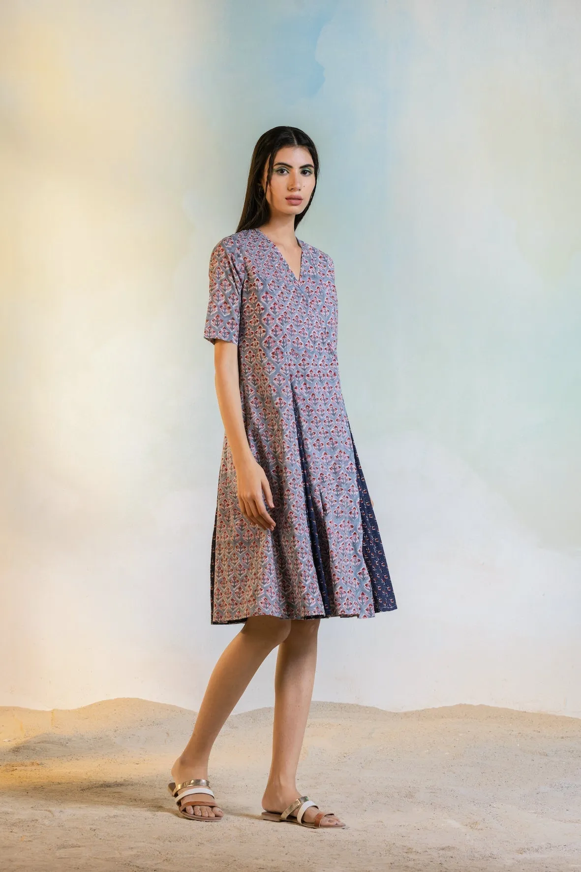 Block Print Short Wrap Dress