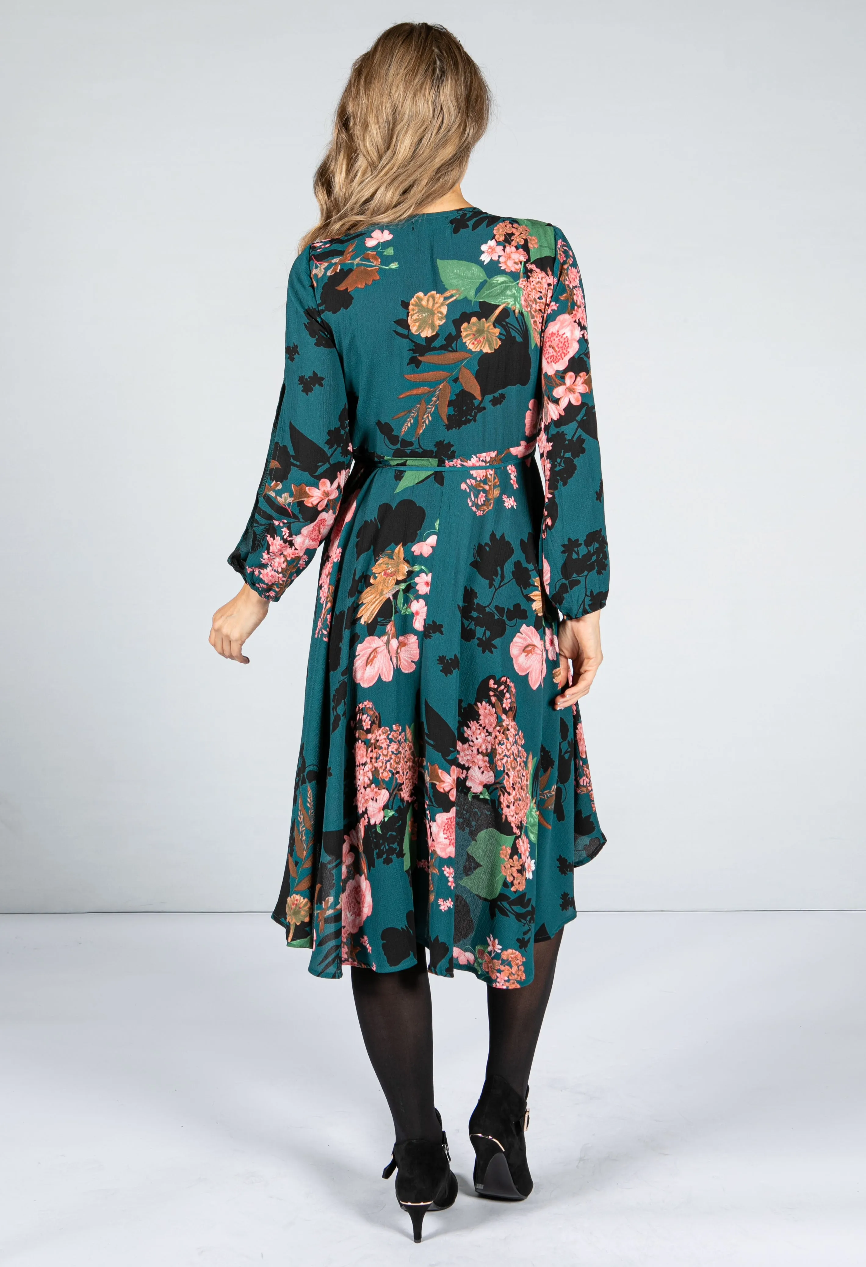 Blossom Wrap Dress in Dark Teal