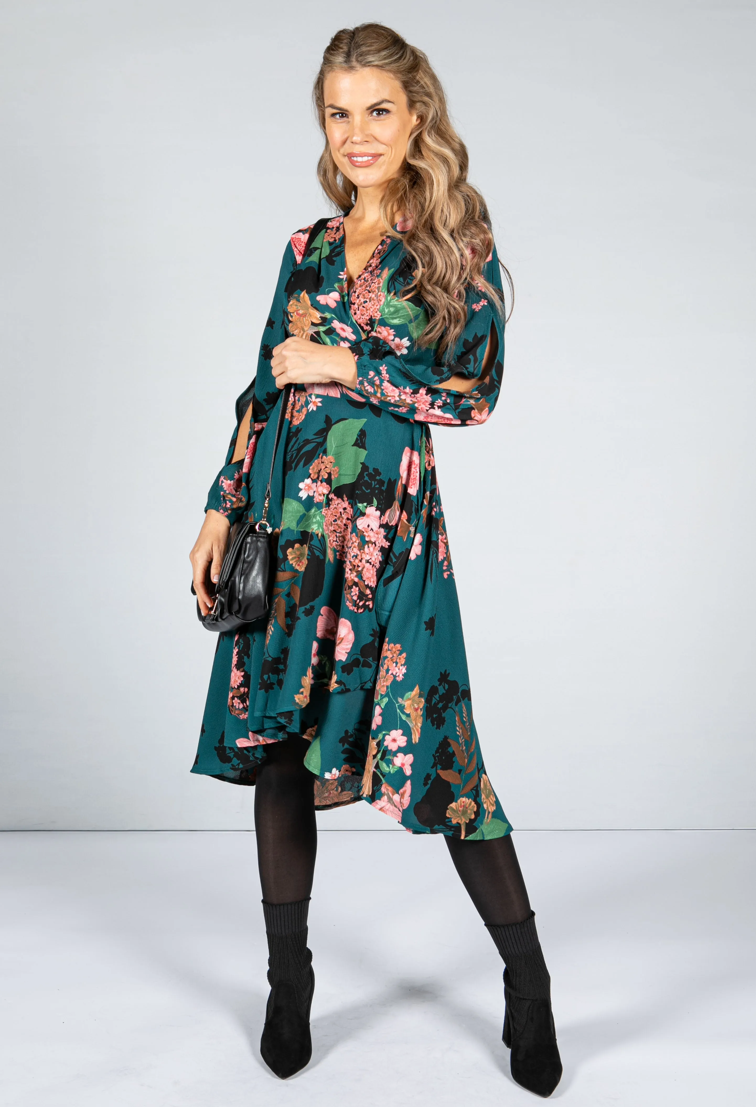 Blossom Wrap Dress in Dark Teal