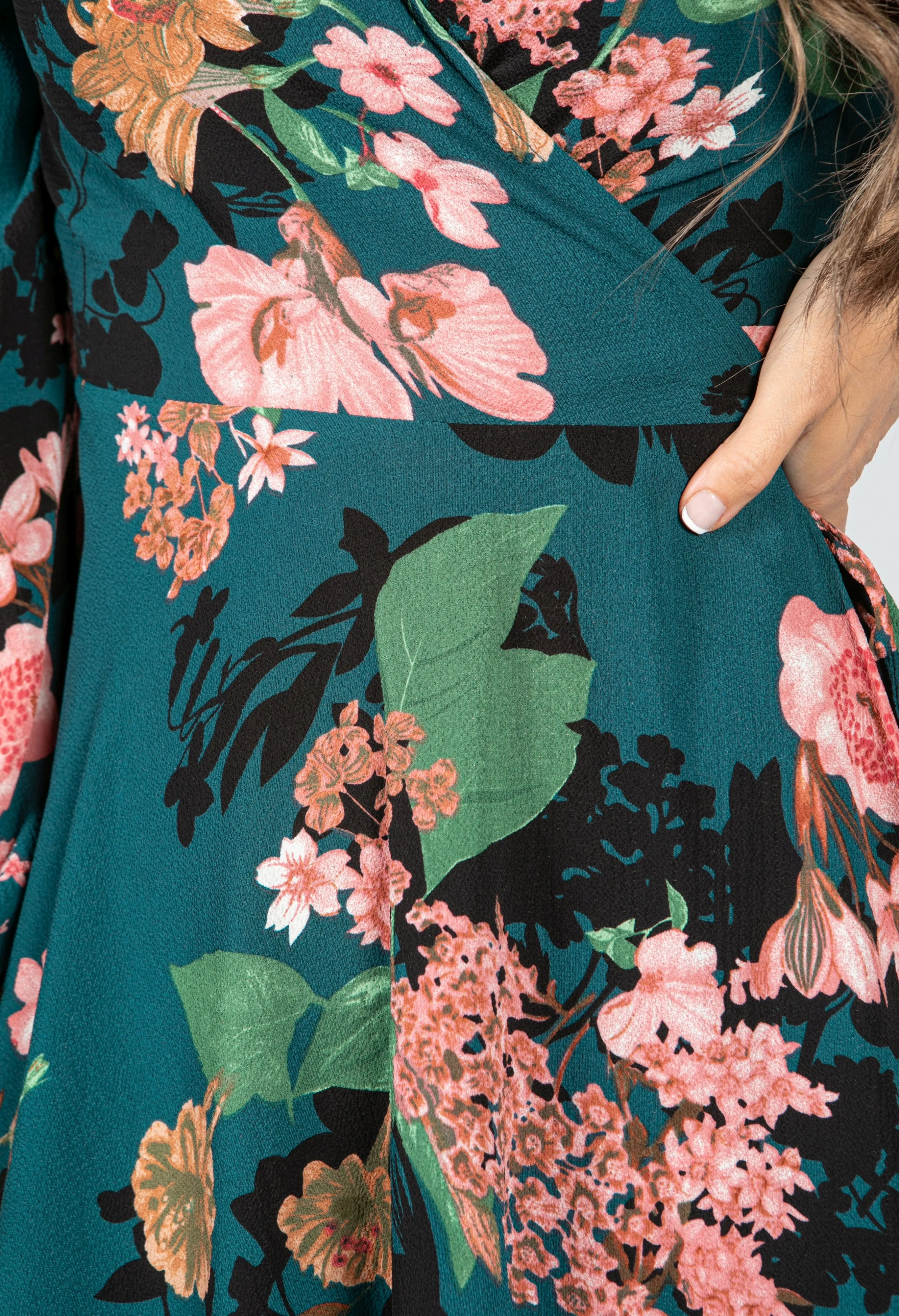 Blossom Wrap Dress in Dark Teal