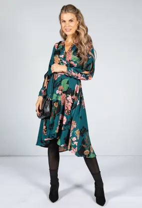 Blossom Wrap Dress in Dark Teal