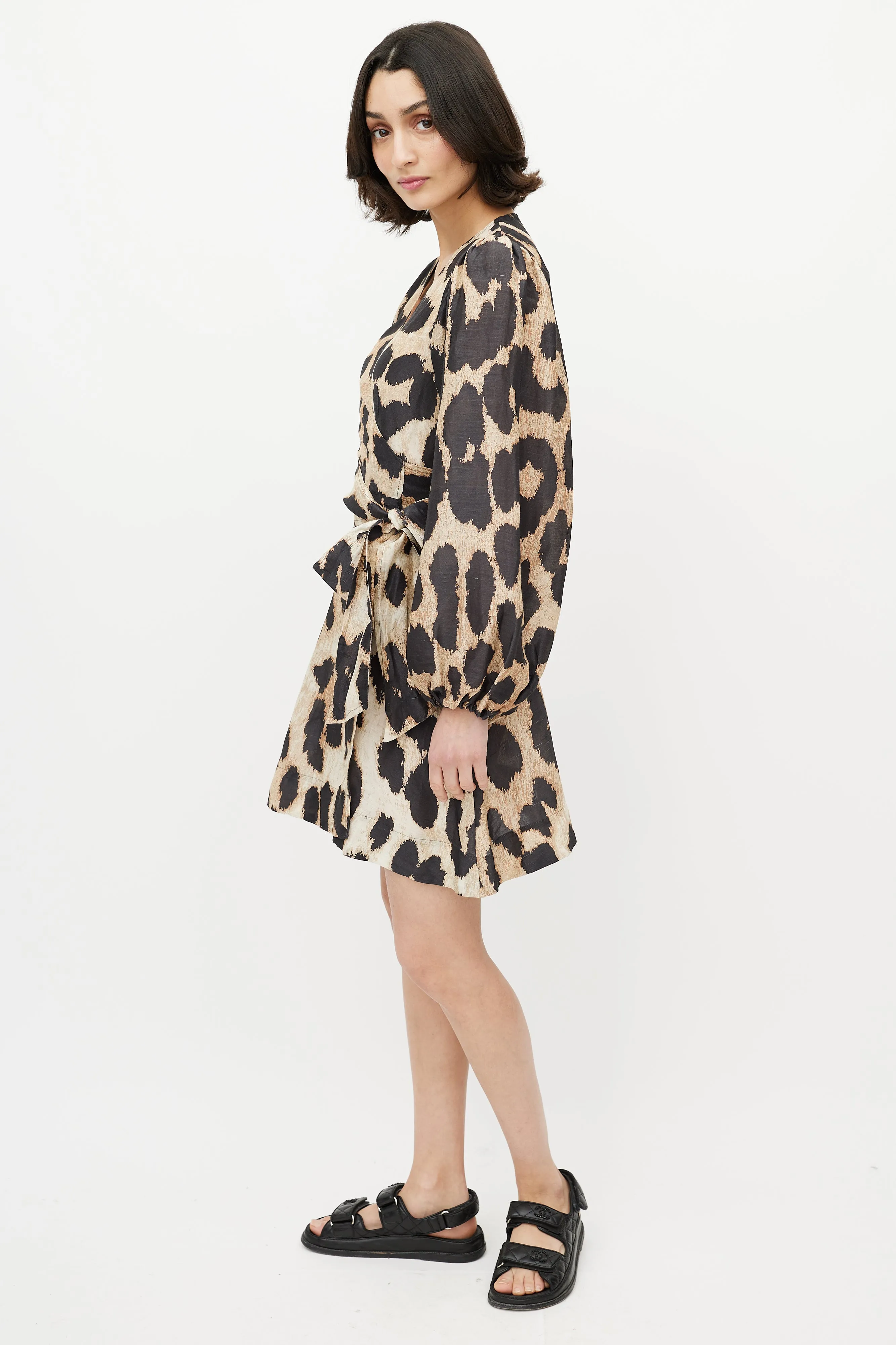 Brown & Black Printed Wrap Dress