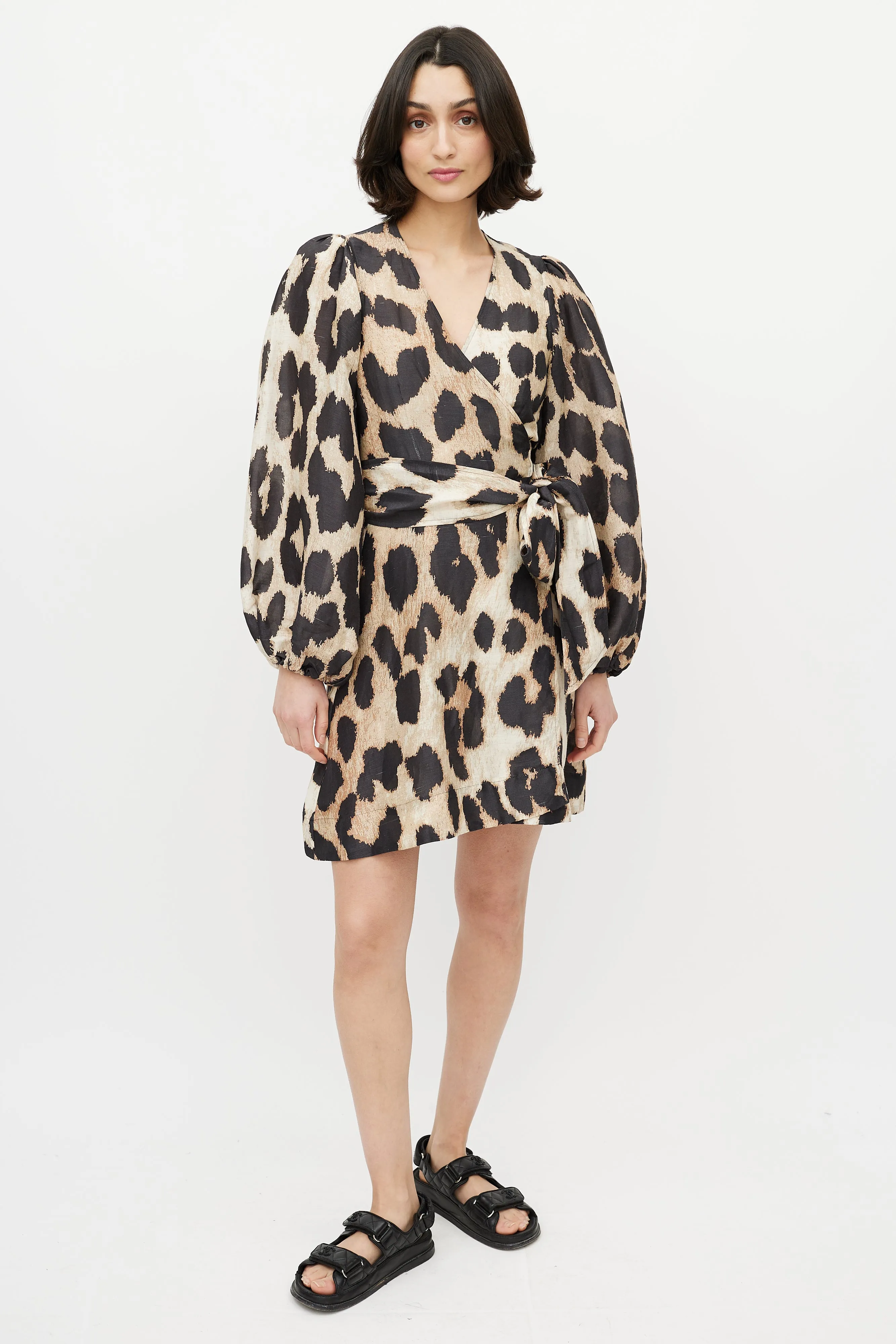 Brown & Black Printed Wrap Dress