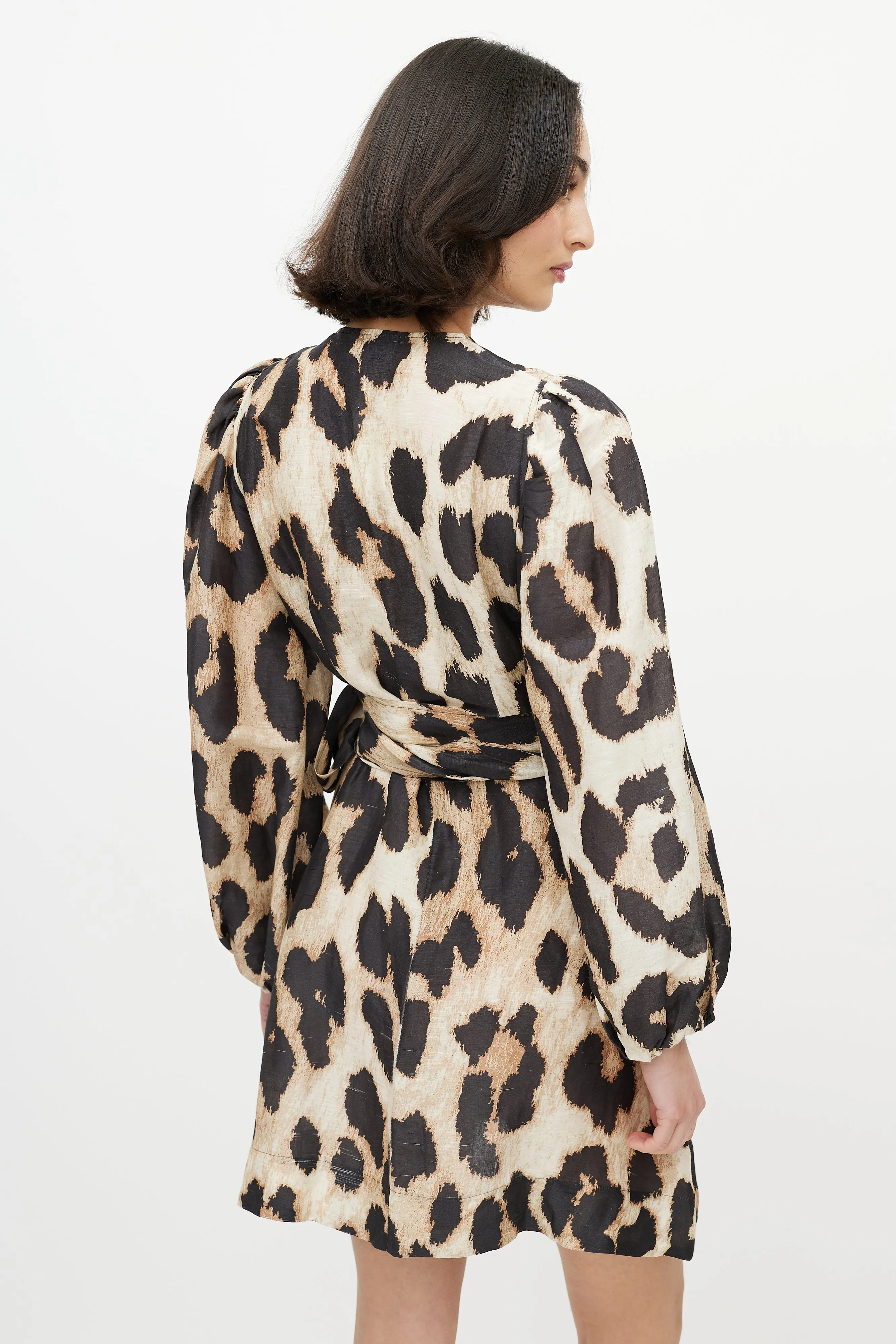Brown & Black Printed Wrap Dress
