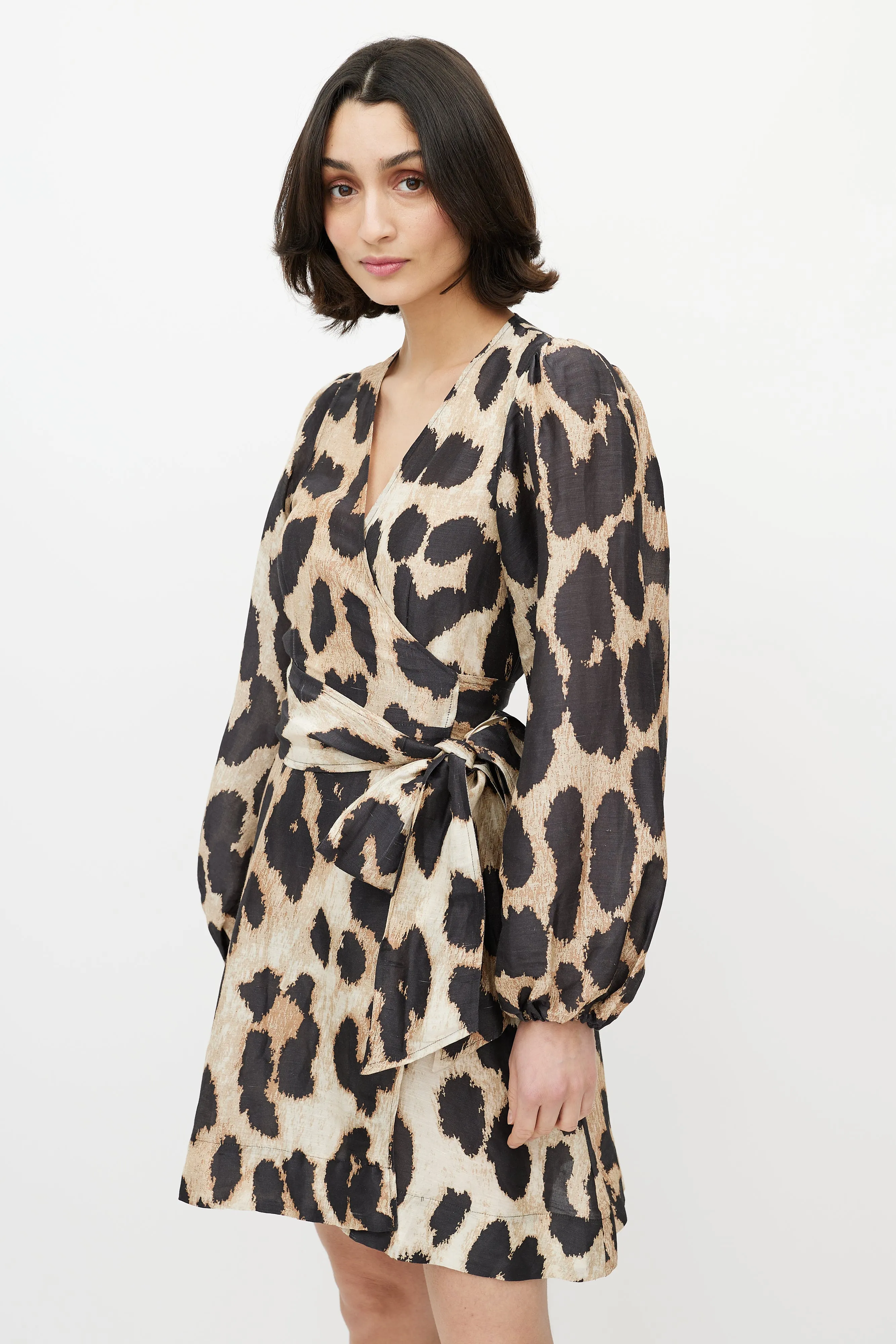 Brown & Black Printed Wrap Dress